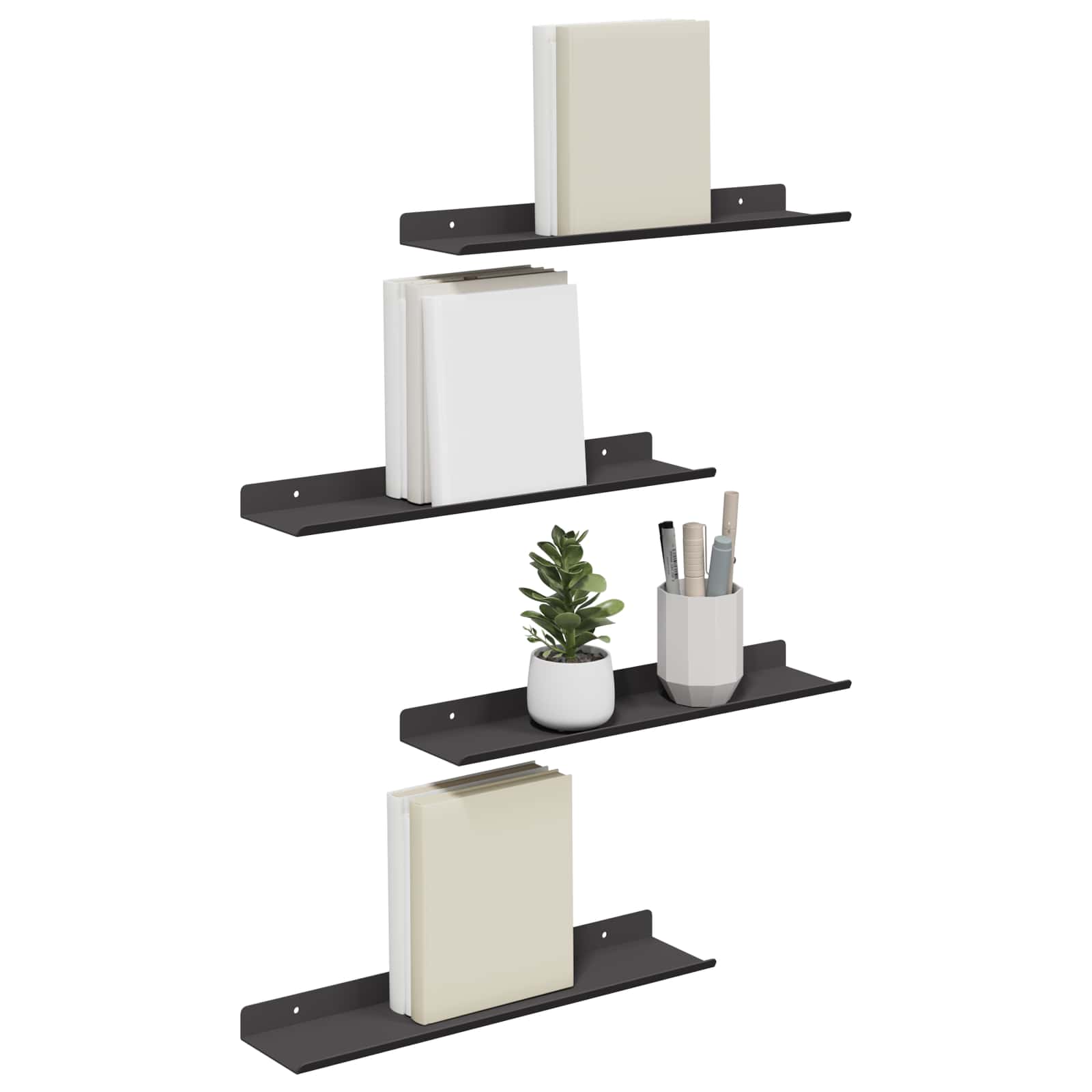 Drijvende plank 4 pcs Zwart 40 x 8,5 x 2,5 cm Staal is nu te koop bij PeponiXL, paradijselijk wonen!