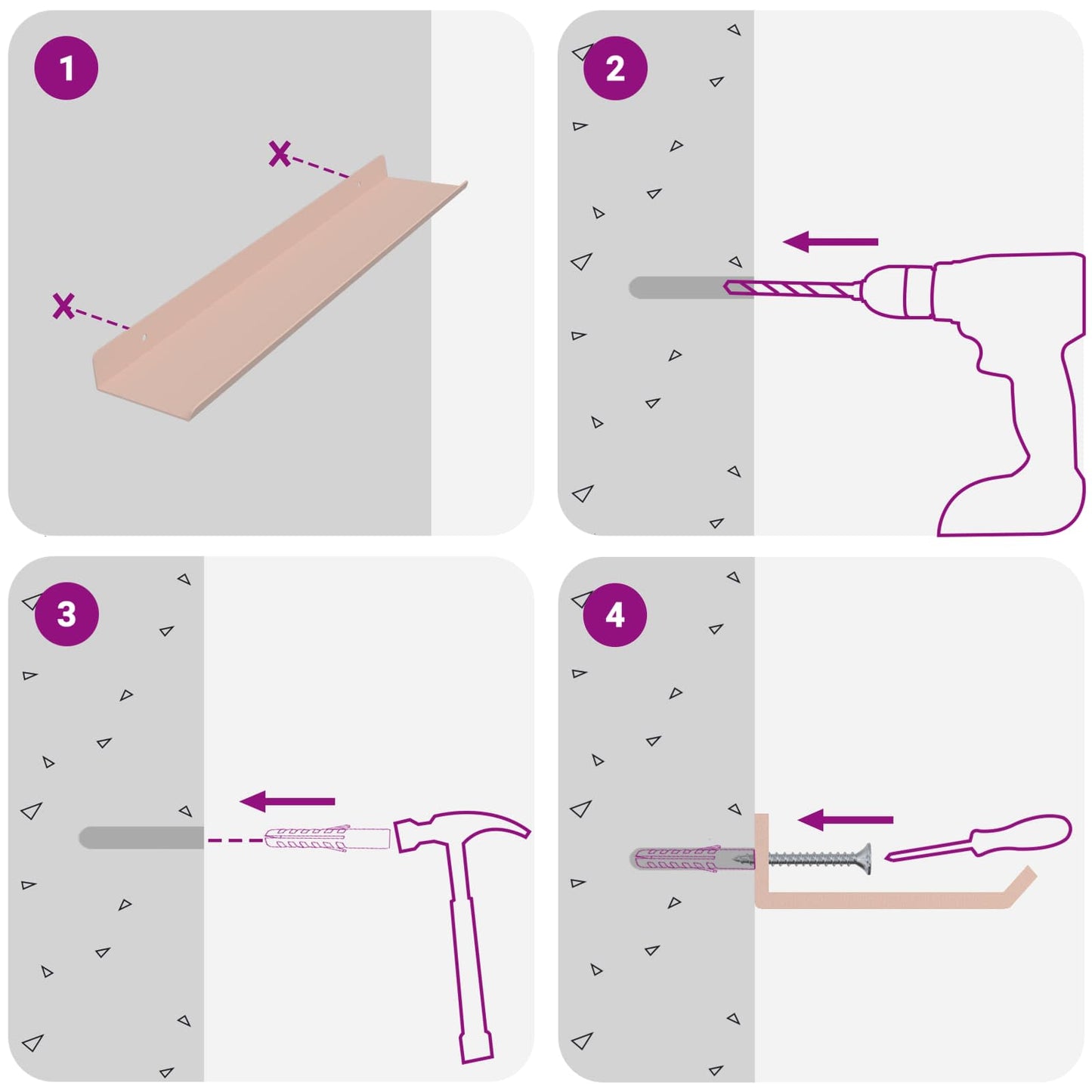 Drijvende plank Wandgemonteerd 4 pcs Roze 40 x 9 x 2,5 cm Staal is nu te koop bij PeponiXL, paradijselijk wonen!