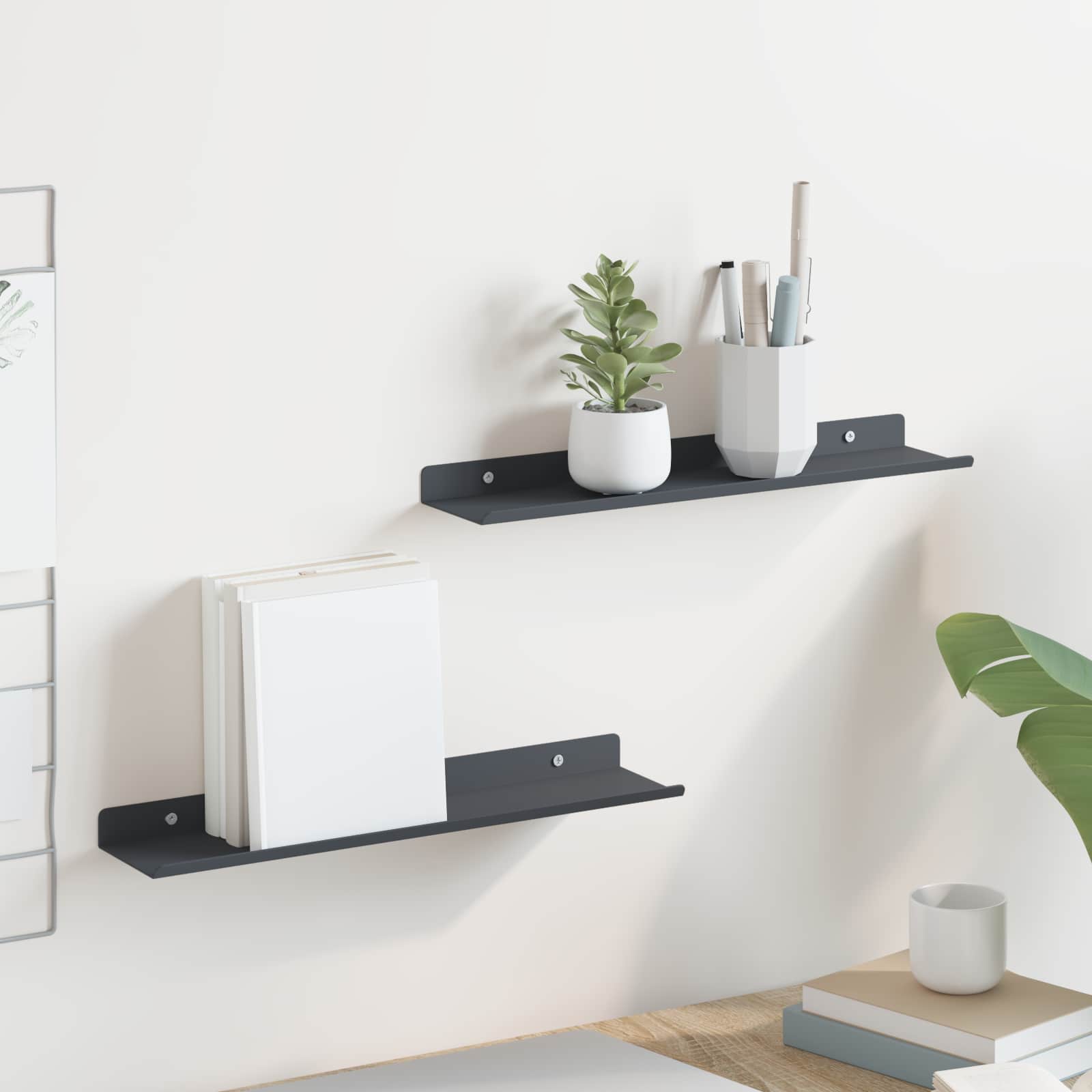 Drijvende plank 2 pcs Antraciet 40 x 8,5 x 2,5 cm Staal is nu te koop bij PeponiXL, paradijselijk wonen!