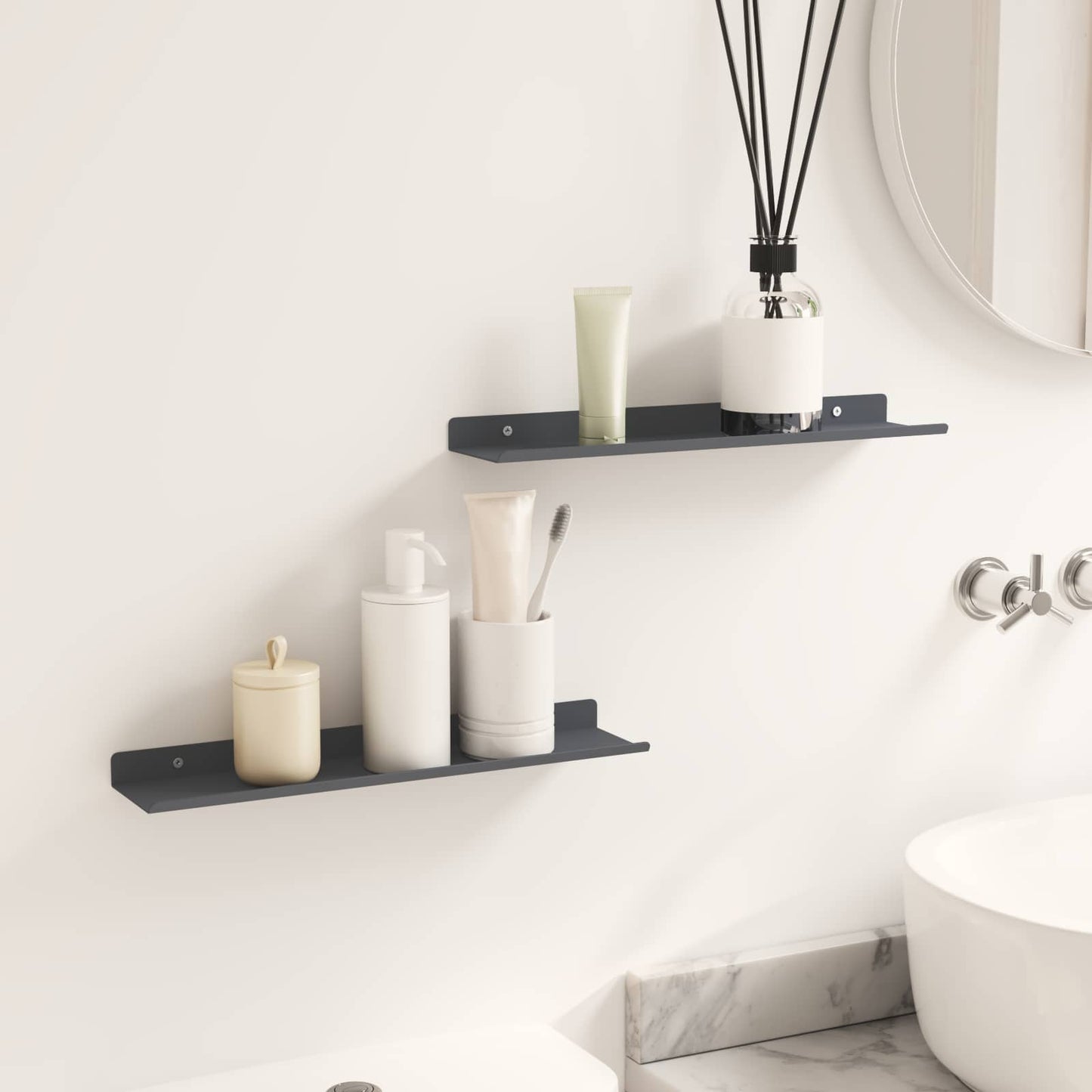 Drijvende plank 2 pcs Antraciet 40 x 8,5 x 2,5 cm Staal is nu te koop bij PeponiXL, paradijselijk wonen!