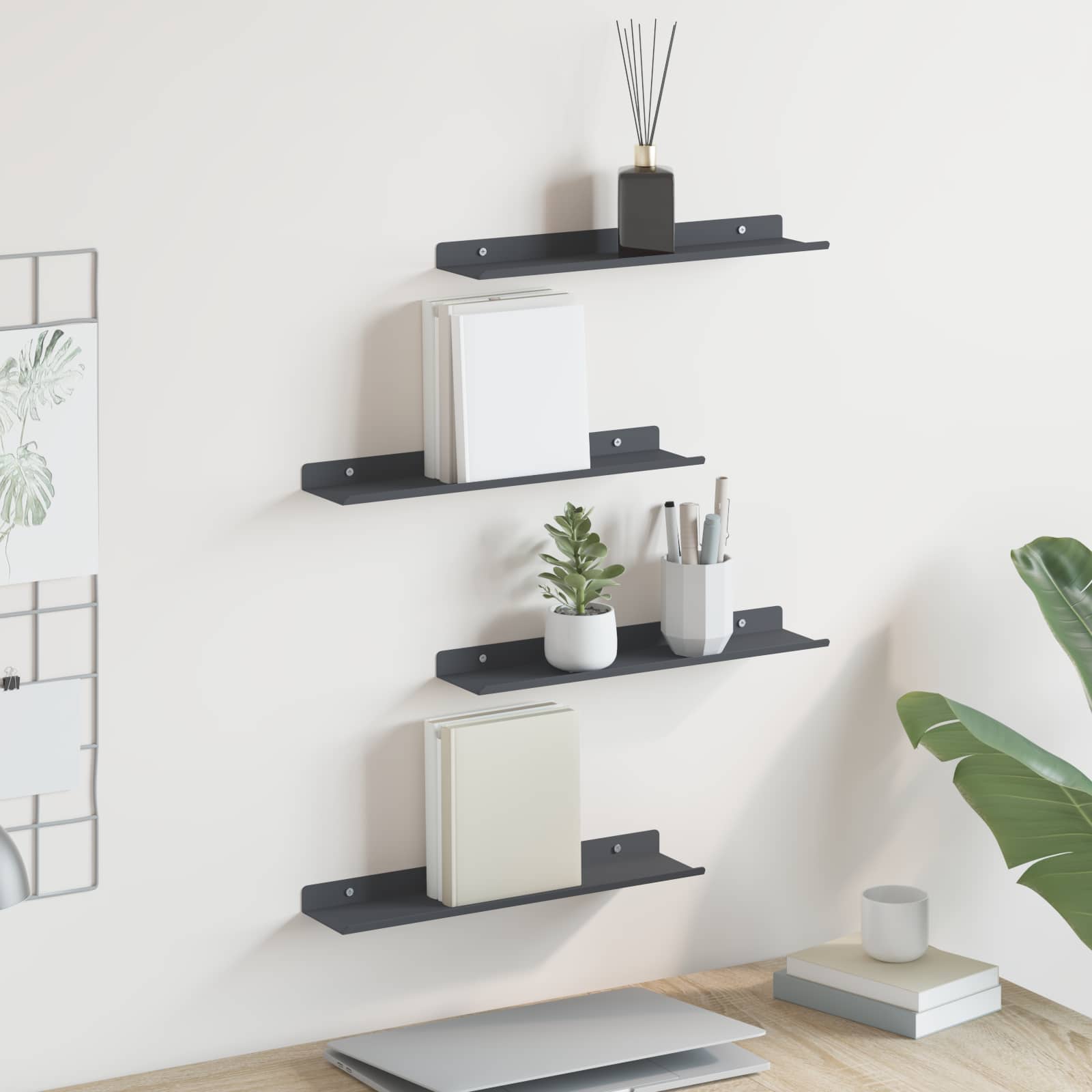 Drijvende plank 4 pcs Antraciet 40 x 8,5 x 2,5 cm Staal is nu te koop bij PeponiXL, paradijselijk wonen!