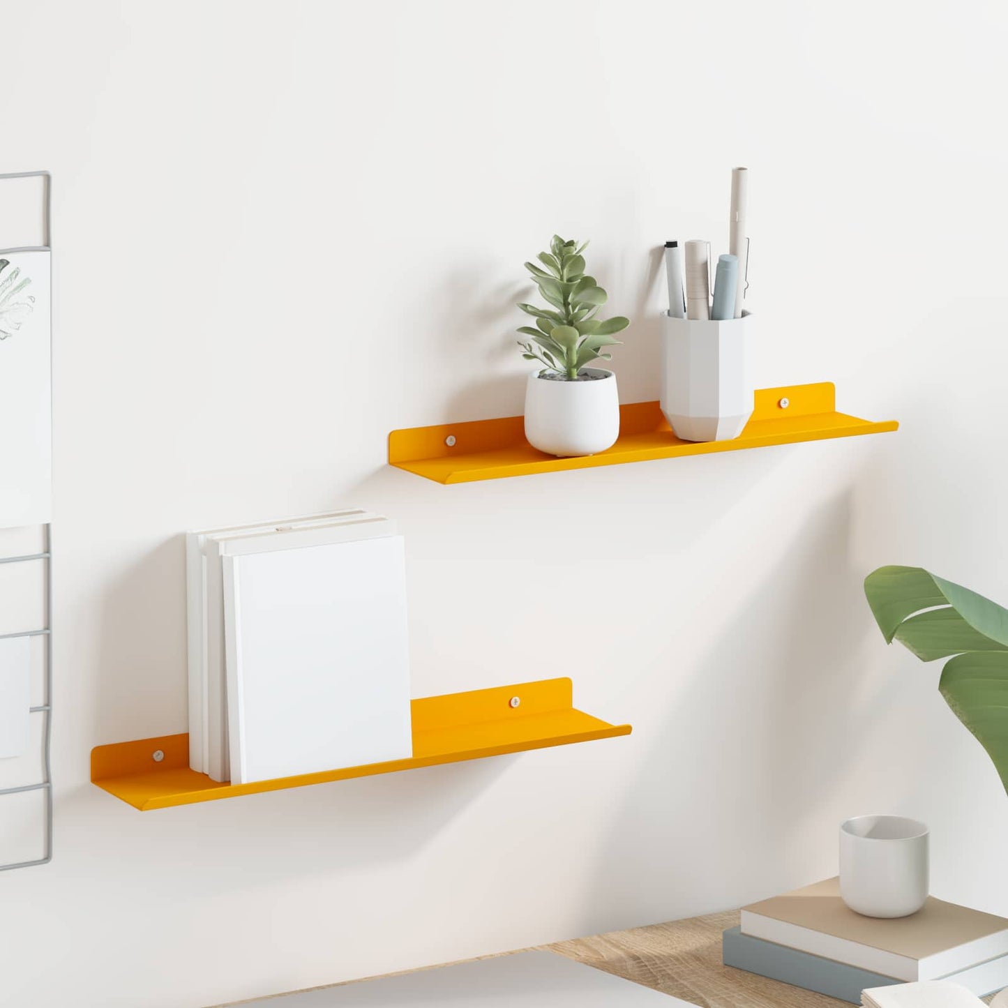 Drijvende plank 2 pcs Mosterdgeel 40 x 9 x 2,5 cm Staal is nu te koop bij PeponiXL, paradijselijk wonen!