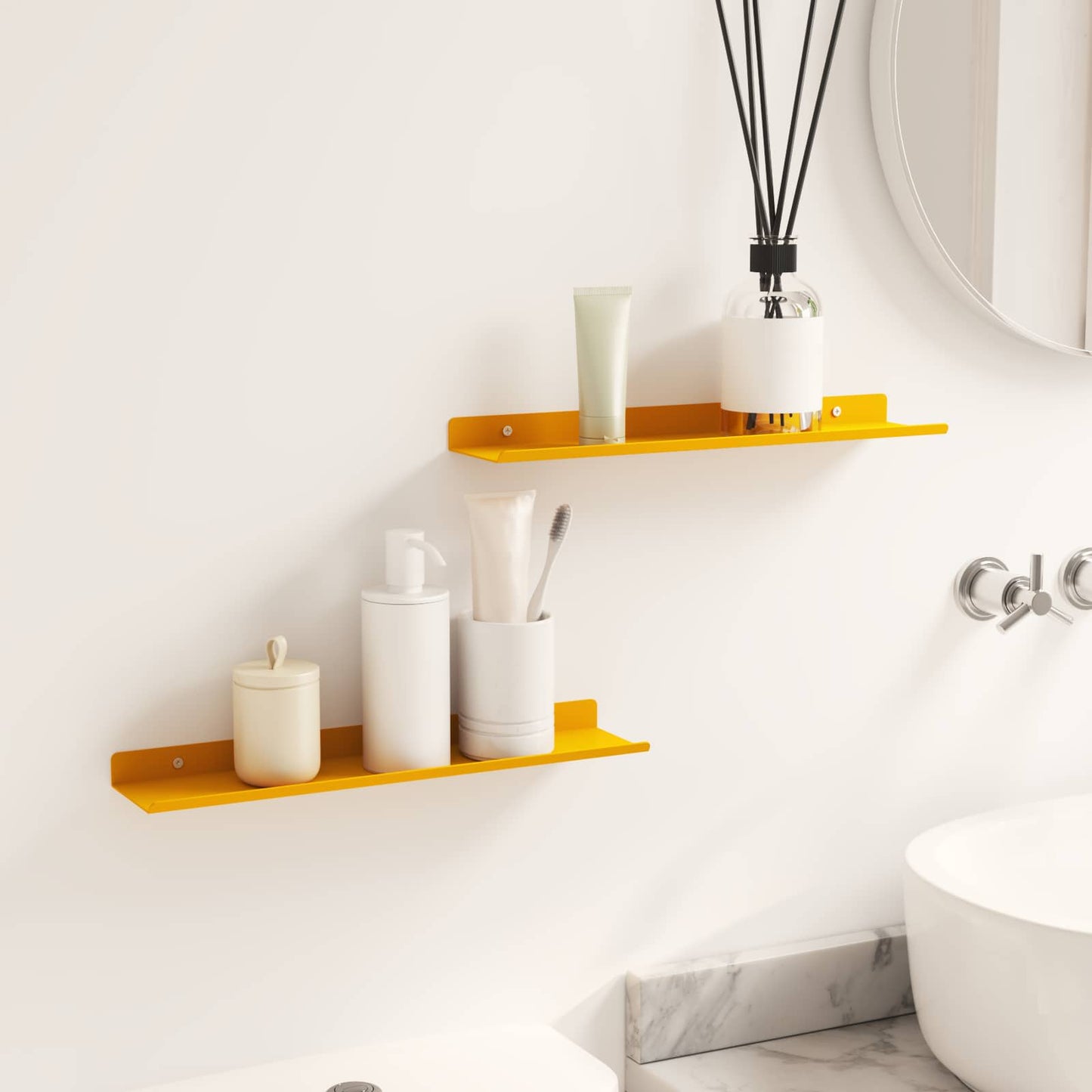 Drijvende plank 2 pcs Mosterdgeel 40 x 9 x 2,5 cm Staal is nu te koop bij PeponiXL, paradijselijk wonen!