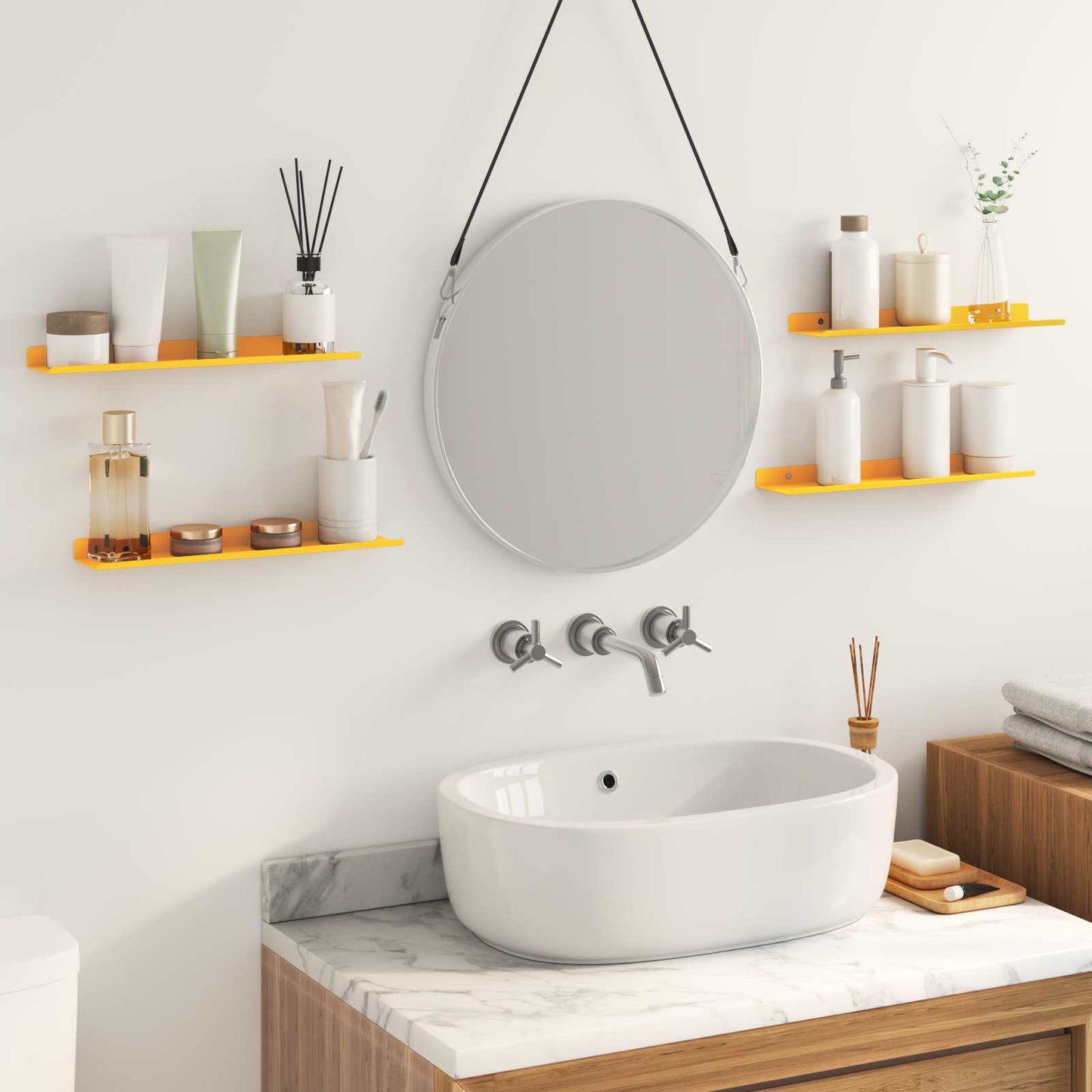 Drijvende plank 4 pcs Mosterdgeel 40 x 9 x 2,5 cm Staal is nu te koop bij PeponiXL, paradijselijk wonen!