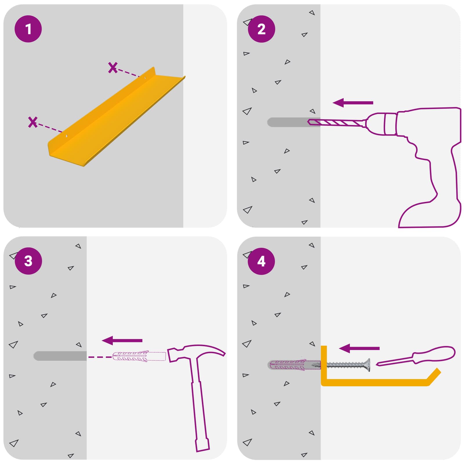 Drijvende plank 4 pcs Mosterdgeel 40 x 9 x 2,5 cm Staal is nu te koop bij PeponiXL, paradijselijk wonen!