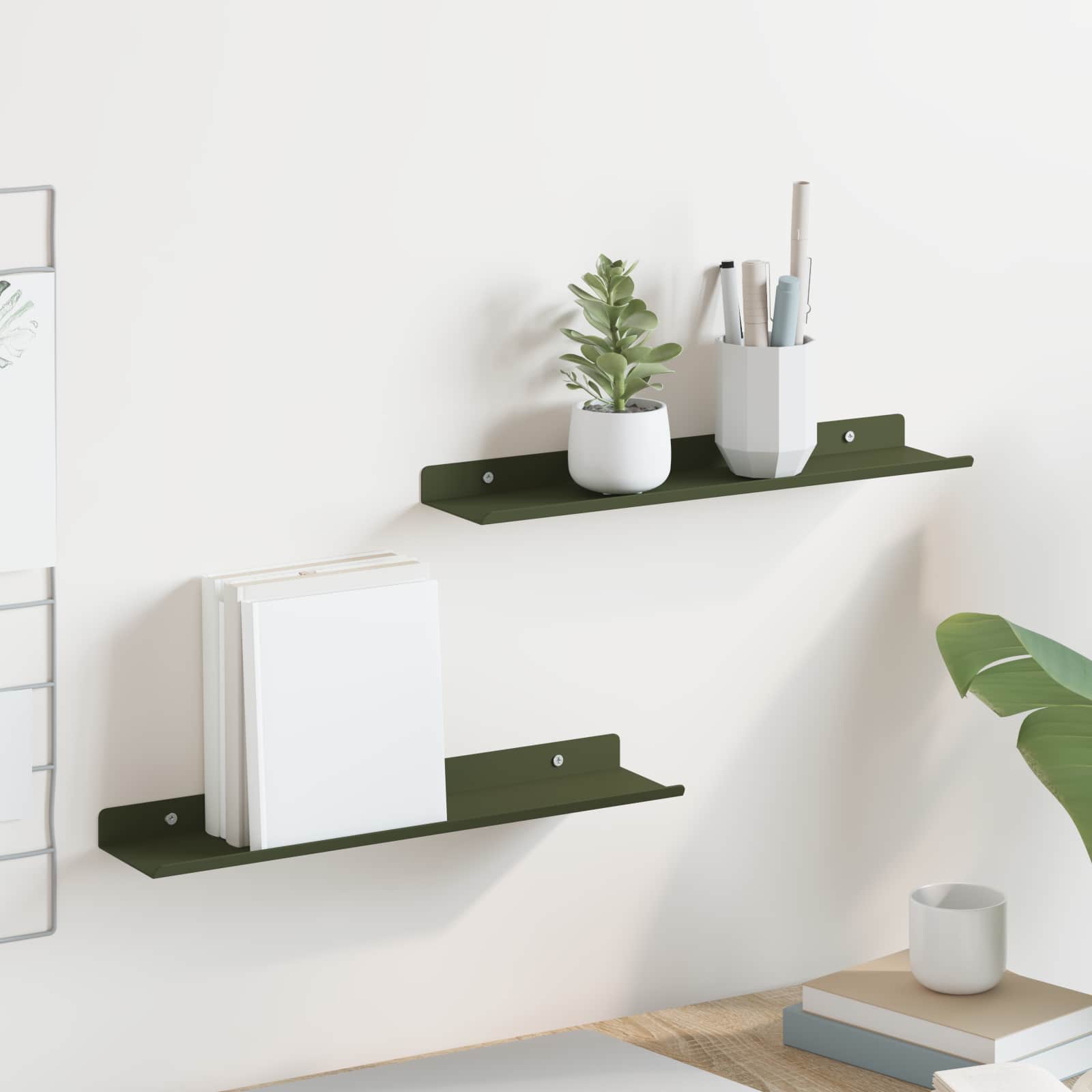Drijvende plank 2 pcs Olijf Groen 40 x 8,5 x 2,5 cm Staal is nu te koop bij PeponiXL, paradijselijk wonen!