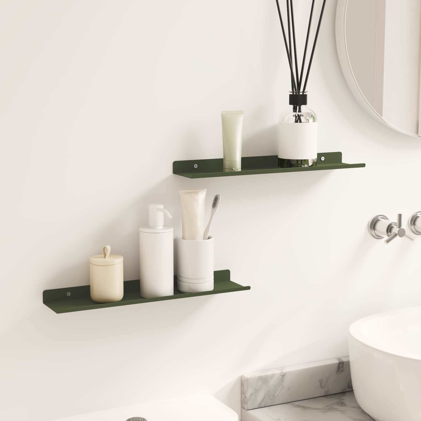 Drijvende plank 2 pcs Olijf Groen 40 x 8,5 x 2,5 cm Staal is nu te koop bij PeponiXL, paradijselijk wonen!