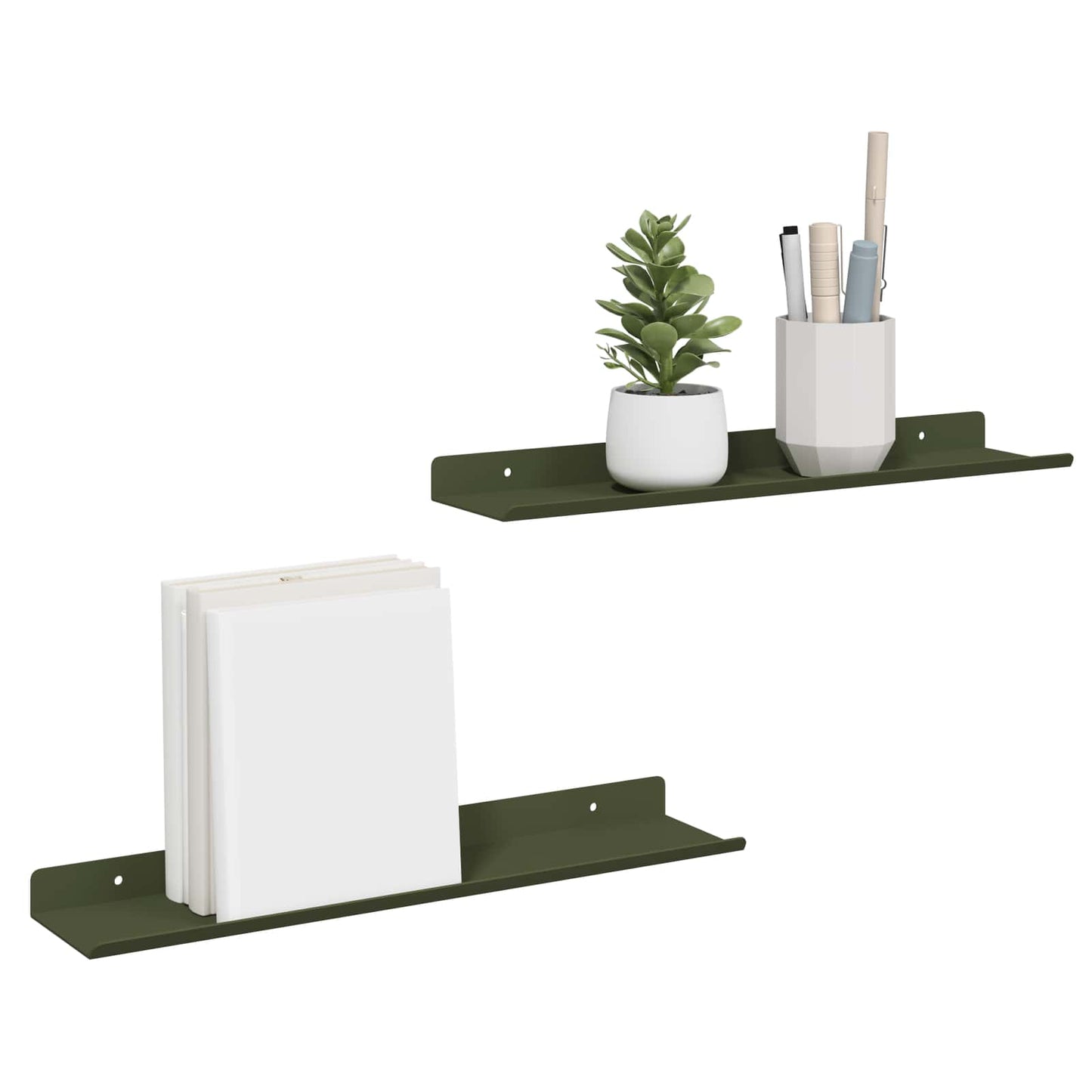 Drijvende plank 2 pcs Olijf Groen 40 x 8,5 x 2,5 cm Staal is nu te koop bij PeponiXL, paradijselijk wonen!