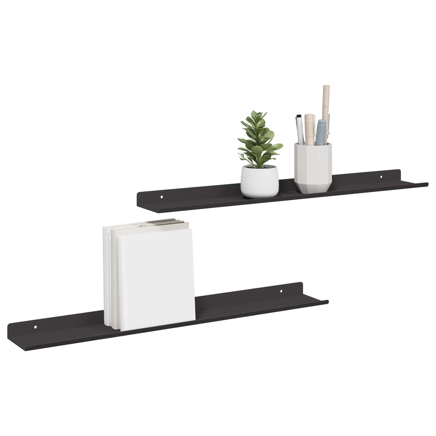 Drijvende plank 2 pcs Zwart 60 x 8,5 x 2,5 cm Staal is nu te koop bij PeponiXL, paradijselijk wonen!