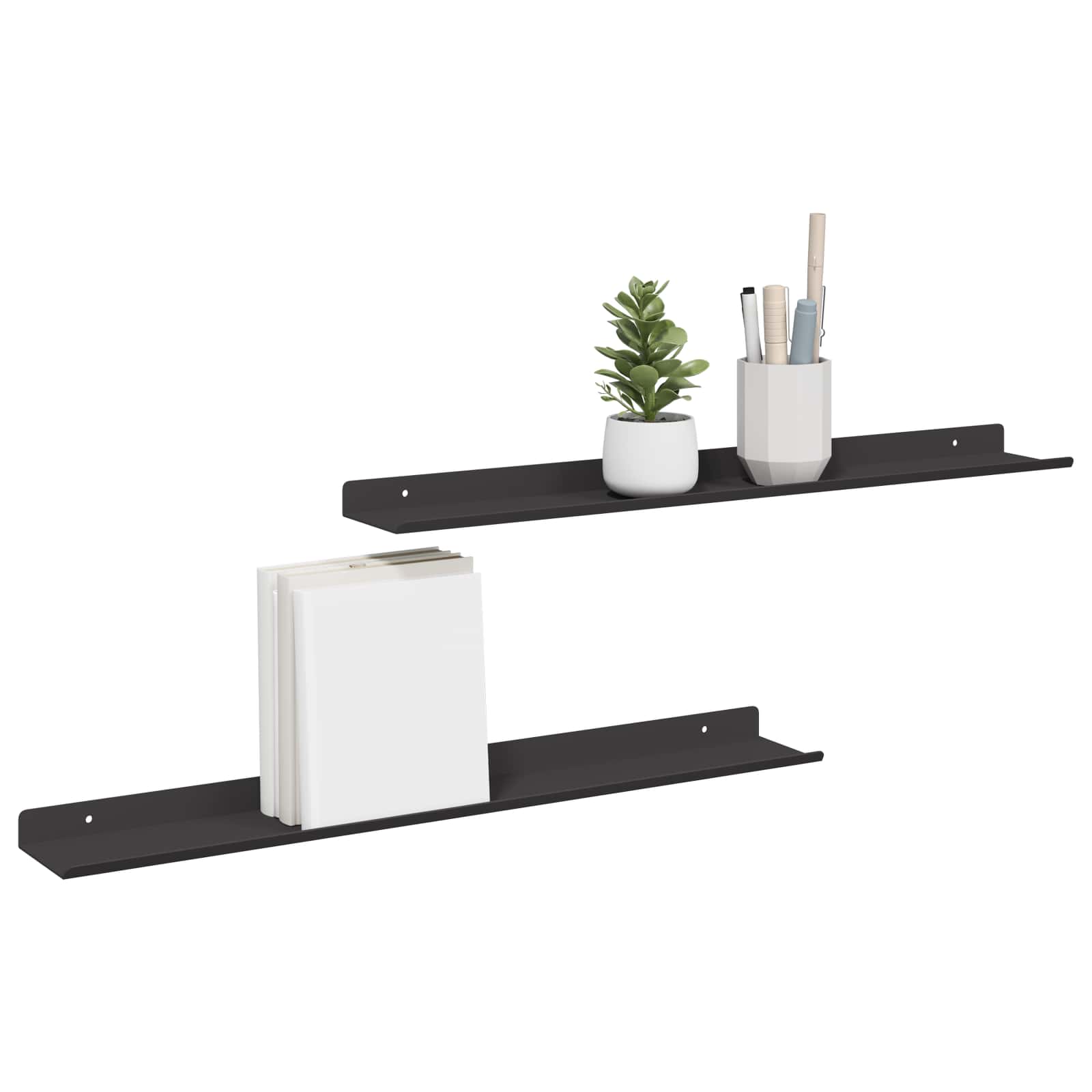 Drijvende plank 2 pcs Zwart 60 x 8,5 x 2,5 cm Staal is nu te koop bij PeponiXL, paradijselijk wonen!