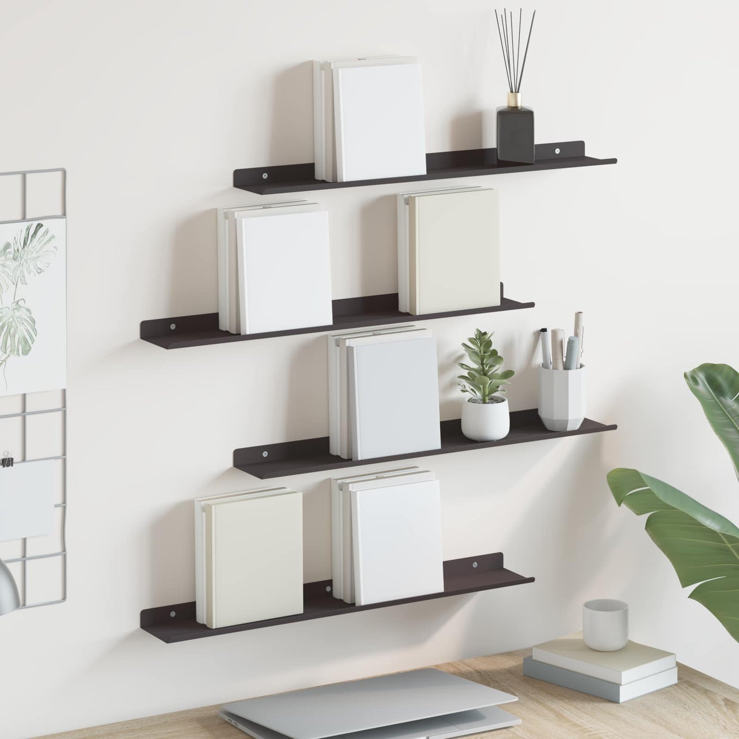 Drijvende plank 4 pcs Zwart 60 x 8,5 x 2,5 cm Staal is nu te koop bij PeponiXL, paradijselijk wonen!
