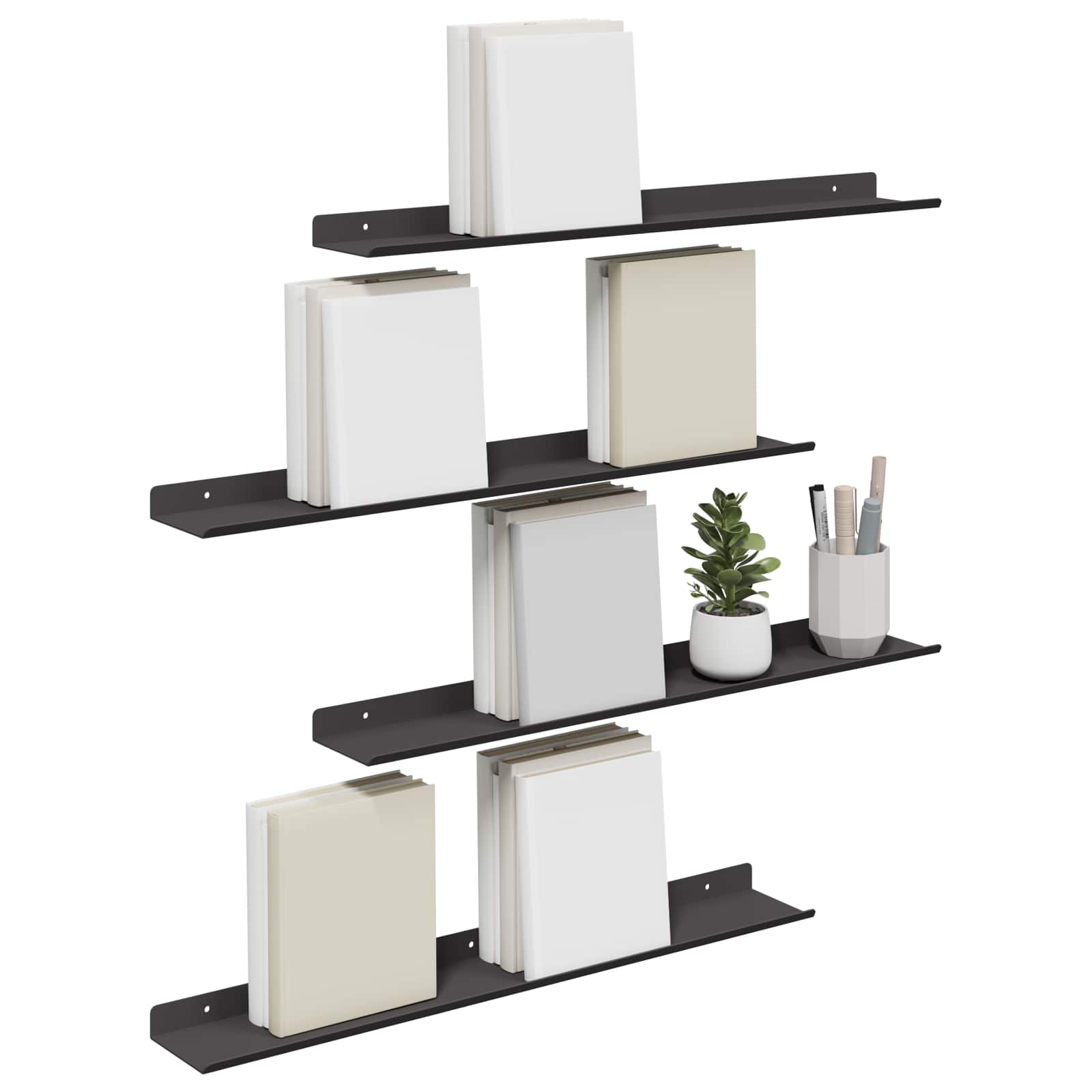 Drijvende plank 4 pcs Zwart 60 x 8,5 x 2,5 cm Staal is nu te koop bij PeponiXL, paradijselijk wonen!