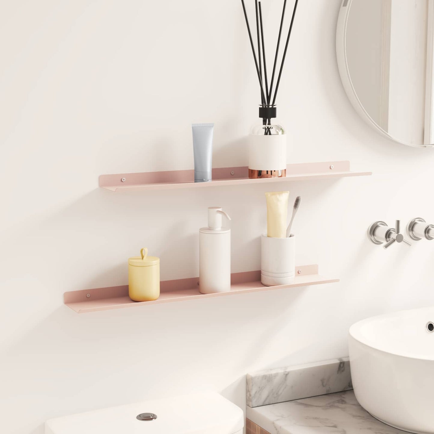 Drijvende plank Wandgemonteerd 2 pcs Roze 60 x 9 x 2,5 cm Staal is nu te koop bij PeponiXL, paradijselijk wonen!