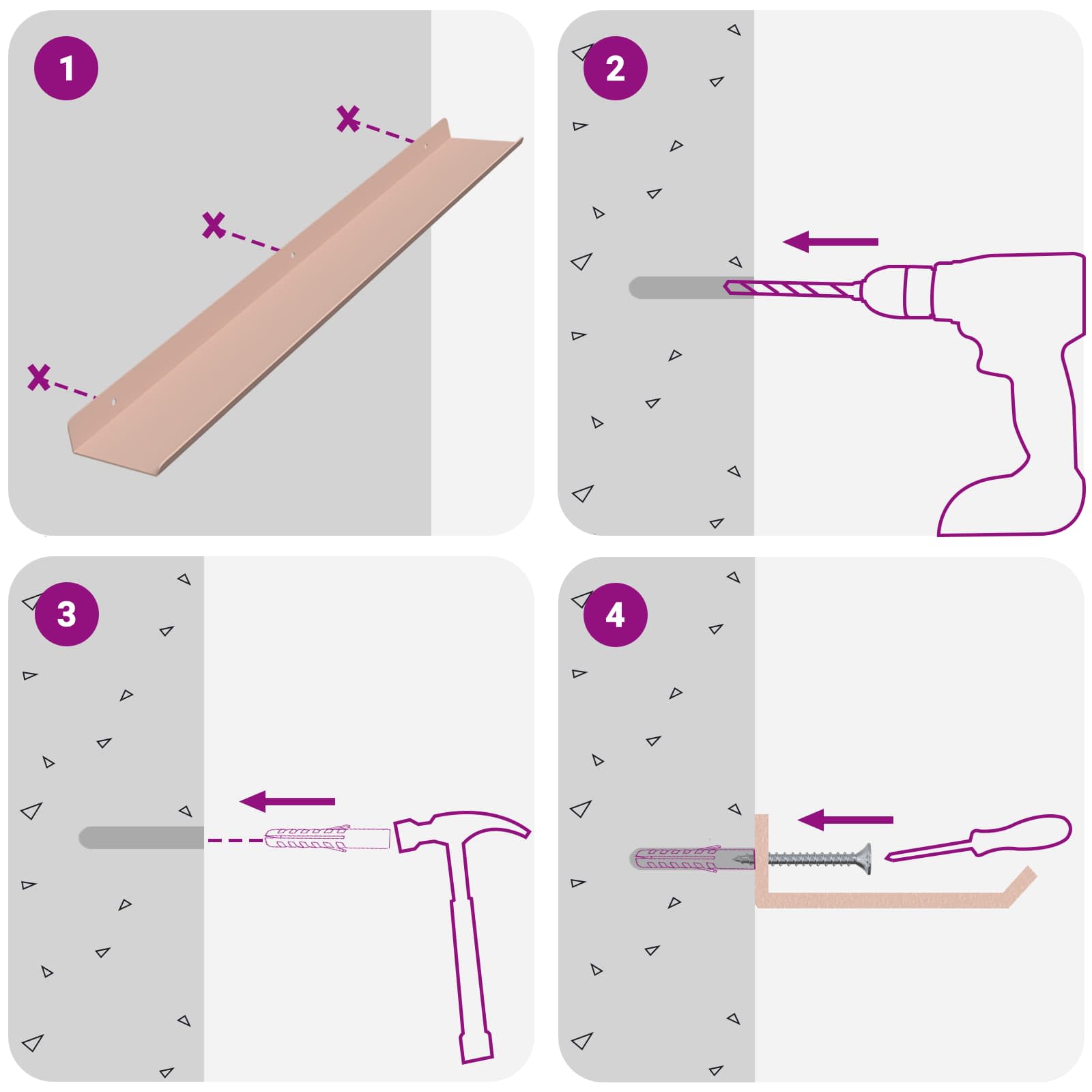 Drijvende plank Wandgemonteerd 4 pcs Roze 60 x 9 x 2,5 cm Staal is nu te koop bij PeponiXL, paradijselijk wonen!