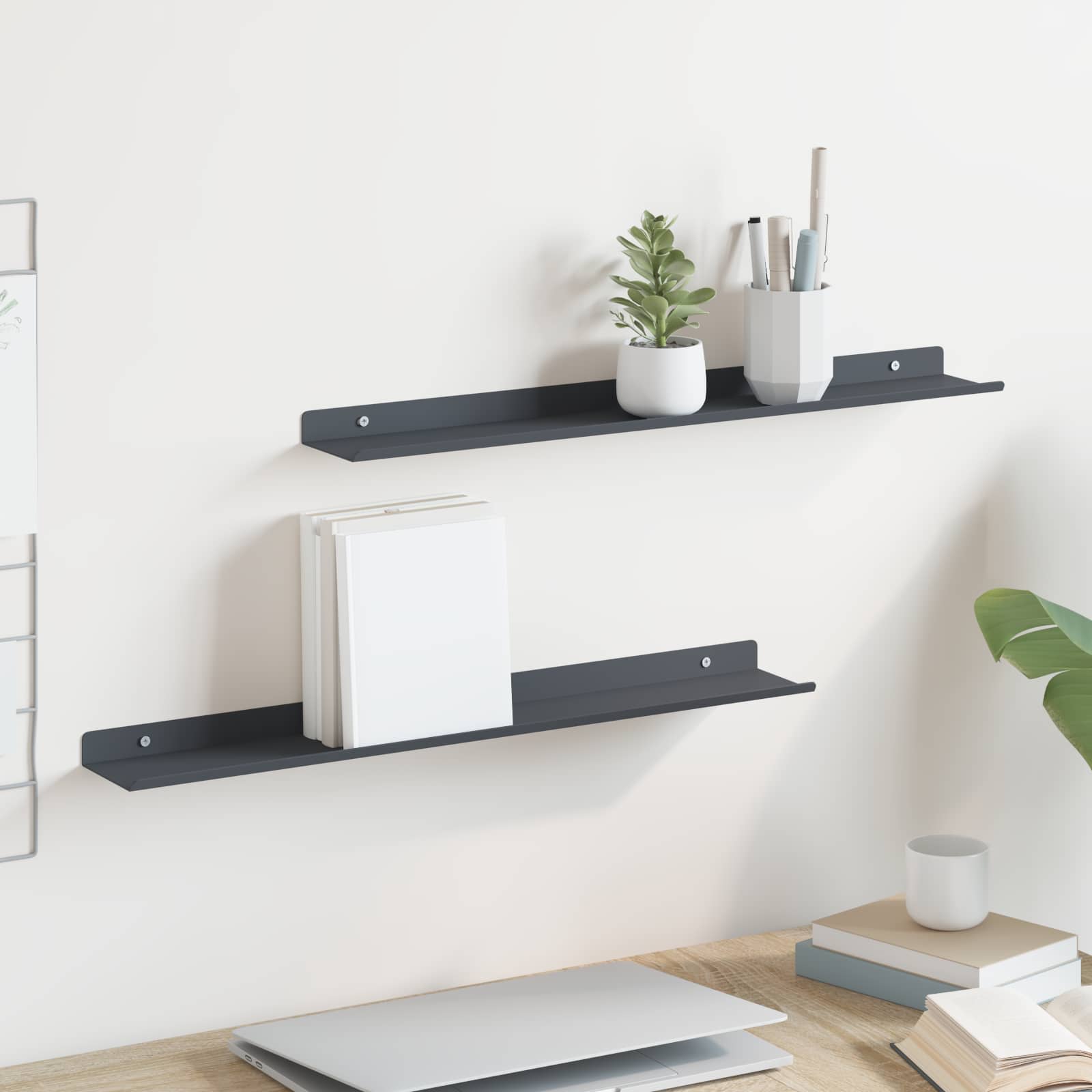 Drijvende plank 2 pcs Antraciet 60 x 8,5 x 2,5 cm Staal is nu te koop bij PeponiXL, paradijselijk wonen!