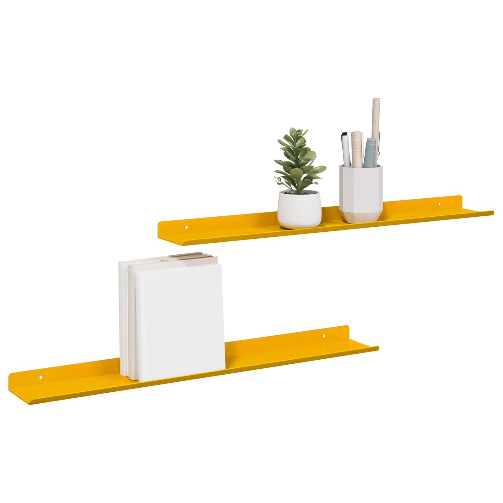 Drijvende plank 2 pcs Mosterdgeel 60 x 9 x 2,5 cm Staal is nu te koop bij PeponiXL, paradijselijk wonen!