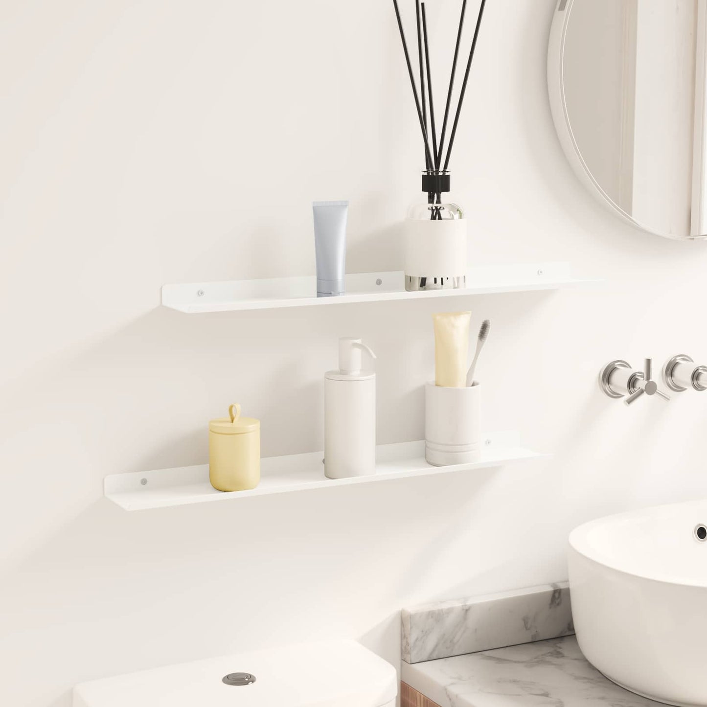 Drijvende plank Wandgemonteerd 2 pcs Wit 60 x 9 x 2,5 cm Staal is nu te koop bij PeponiXL, paradijselijk wonen!