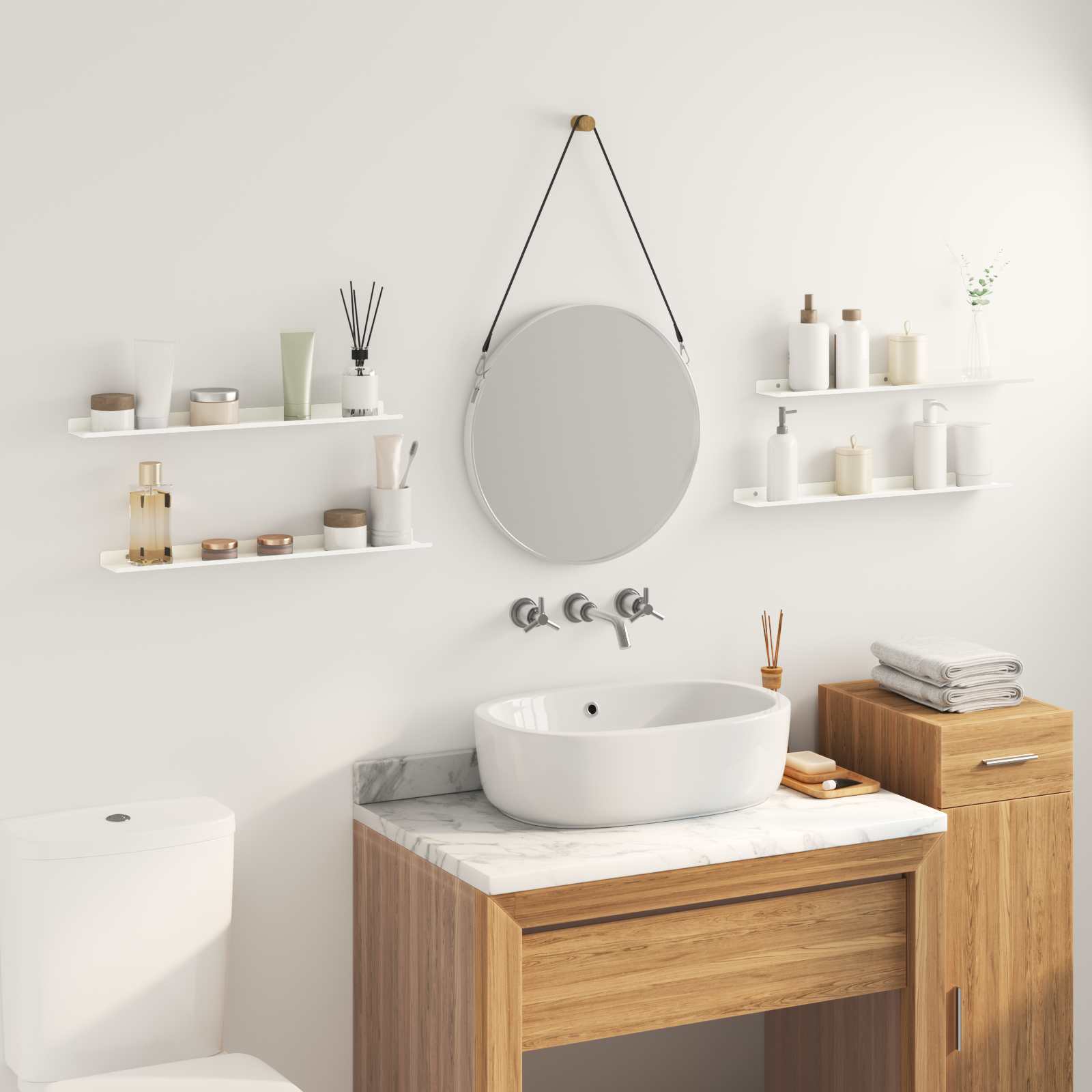 Drijvende plank Wandgemonteerd 4 pcs Wit 60 x 9 x 2,5 cm Staal is nu te koop bij PeponiXL, paradijselijk wonen!