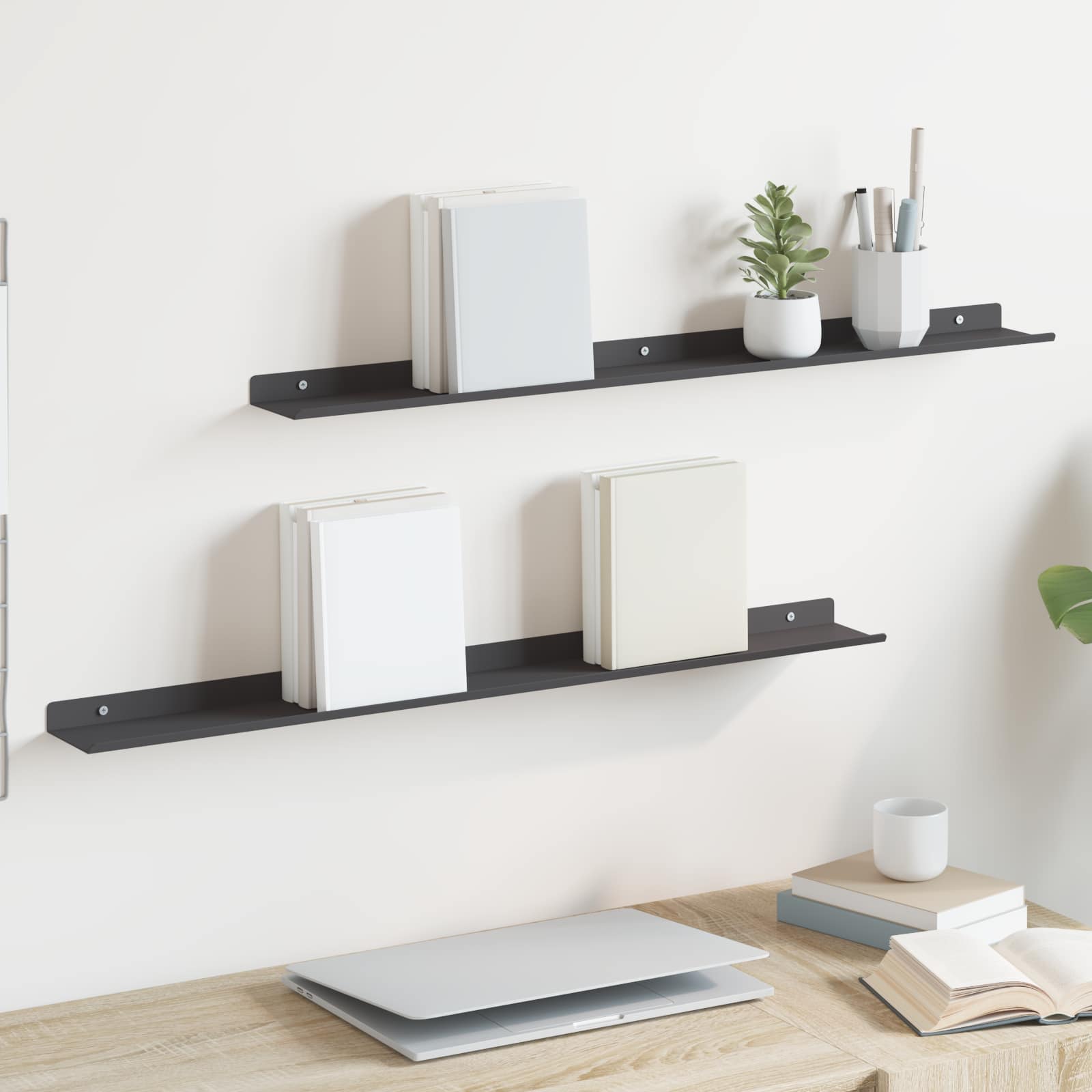 Drijvende plank 2 pcs Zwart 80 x 9 x 2,5 cm Staal is nu te koop bij PeponiXL, paradijselijk wonen!