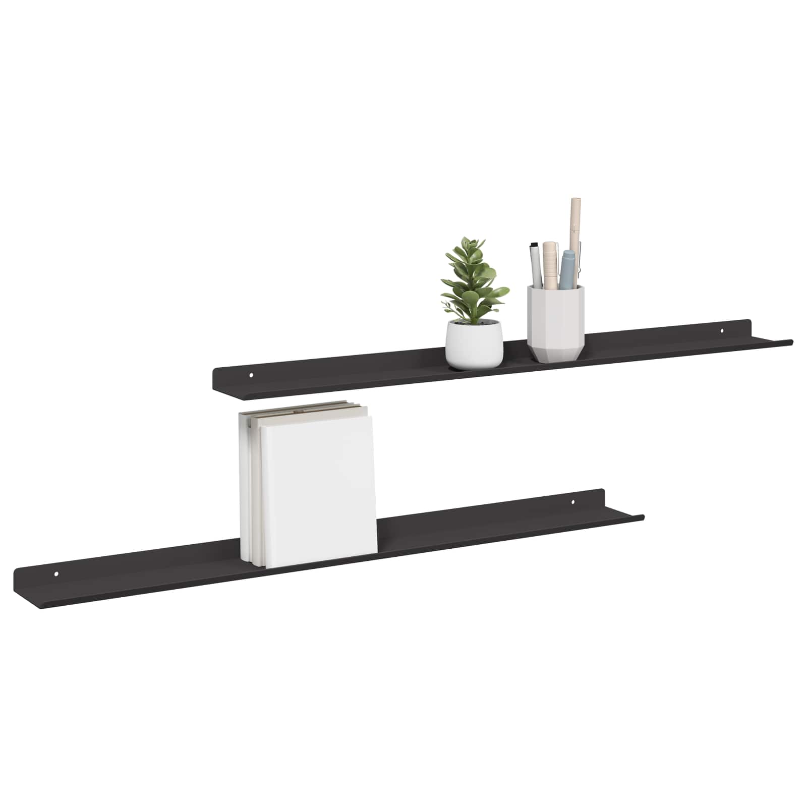 Drijvende plank 2 pcs Zwart 80 x 9 x 2,5 cm Staal is nu te koop bij PeponiXL, paradijselijk wonen!