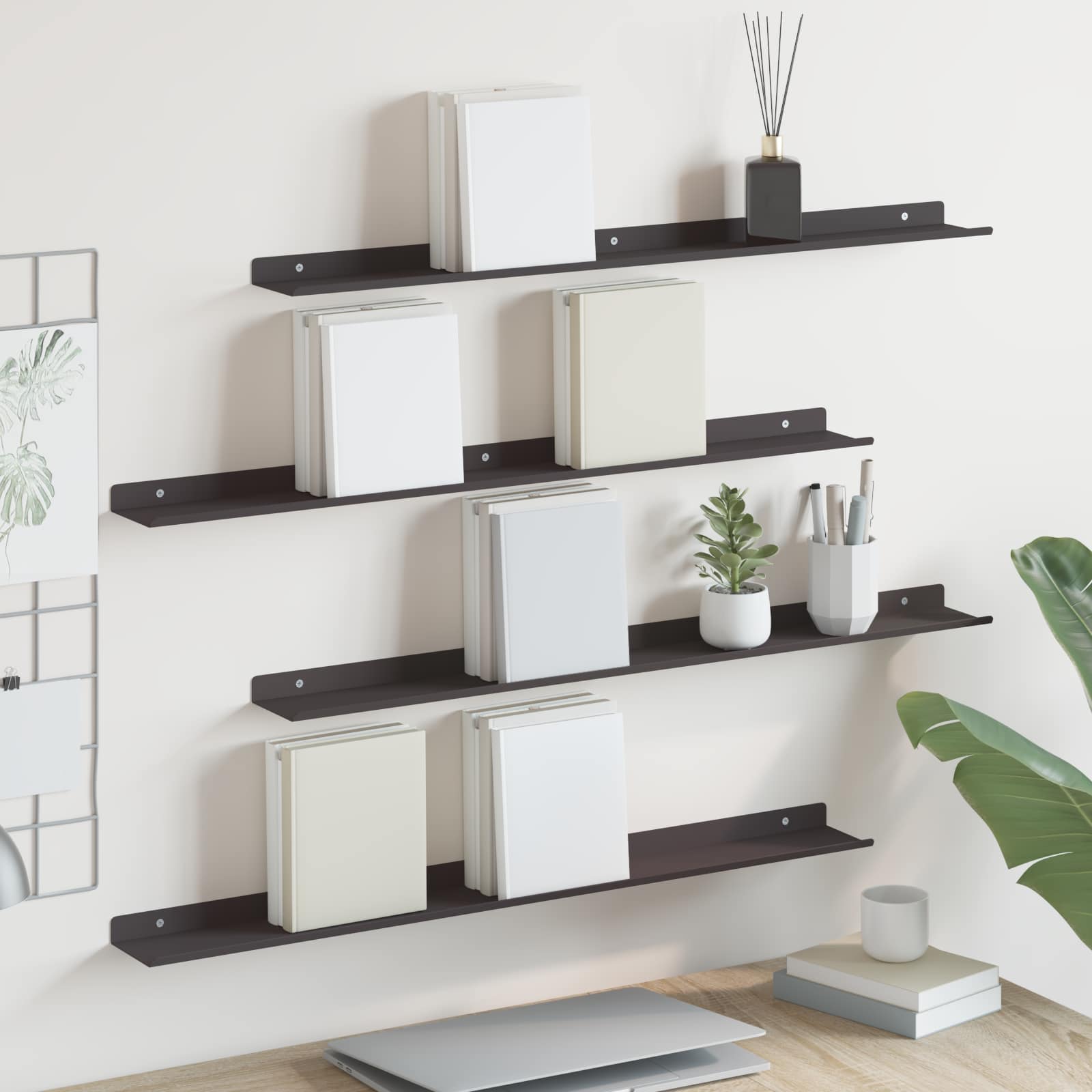 Drijvende plank 4 pcs Zwart 80 x 9 x 2,5 cm Staal is nu te koop bij PeponiXL, paradijselijk wonen!