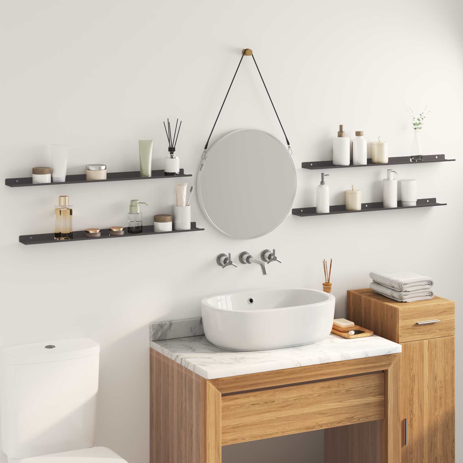 Drijvende plank 4 pcs Zwart 80 x 9 x 2,5 cm Staal is nu te koop bij PeponiXL, paradijselijk wonen!
