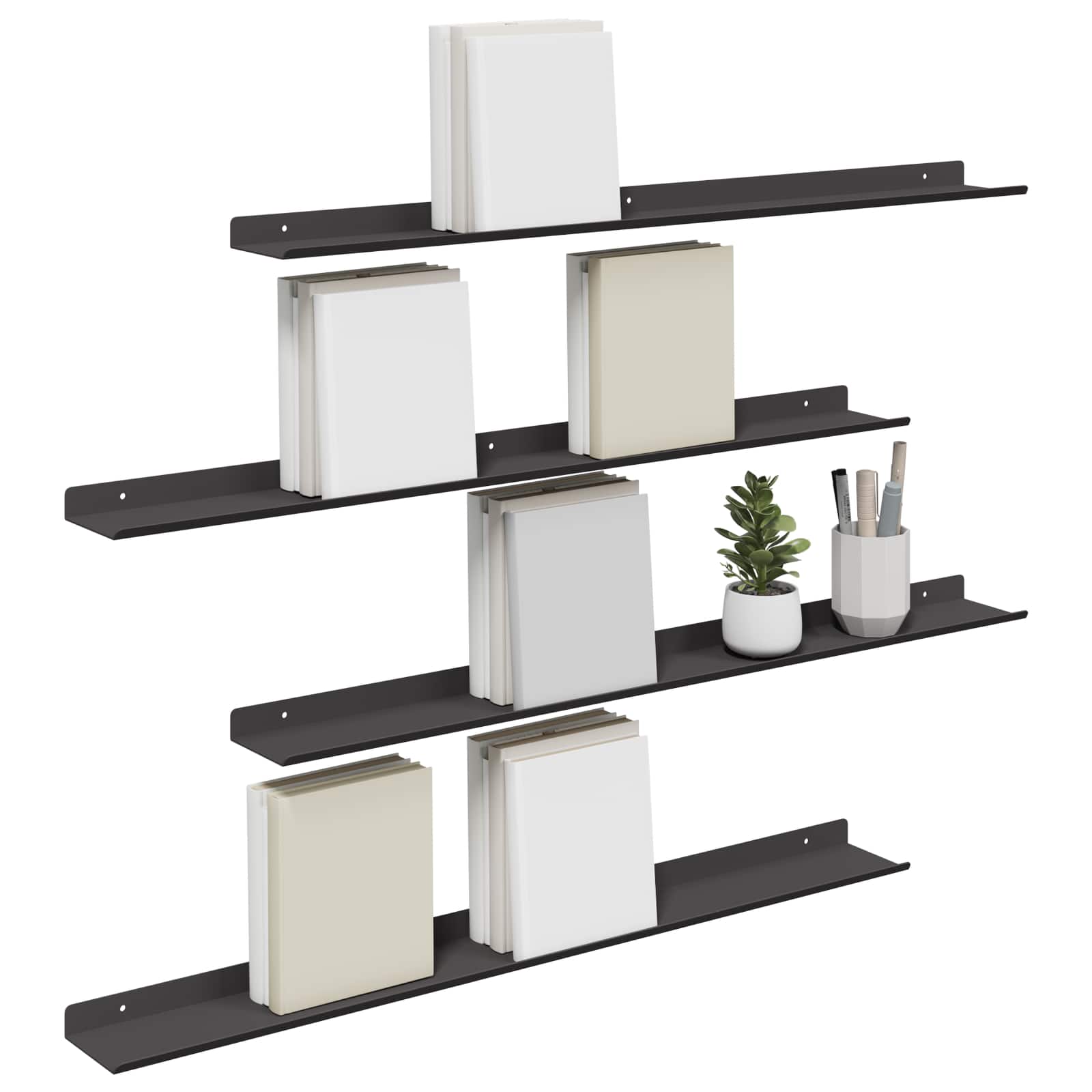 Drijvende plank 4 pcs Zwart 80 x 9 x 2,5 cm Staal is nu te koop bij PeponiXL, paradijselijk wonen!