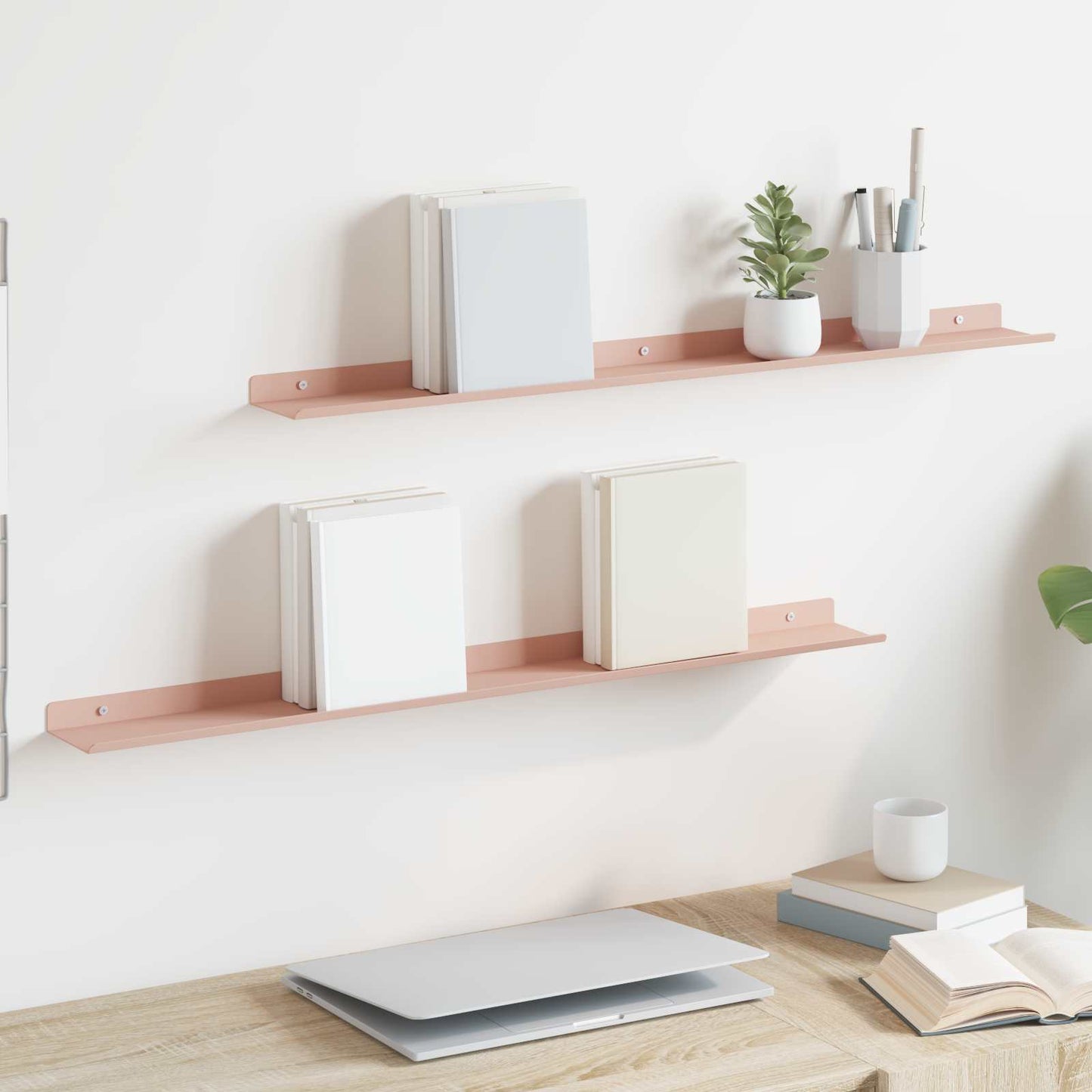 Drijvende plank Wandgemonteerd 2 pcs Roze 80 x 9 x 2,5 cm Staal is nu te koop bij PeponiXL, paradijselijk wonen!