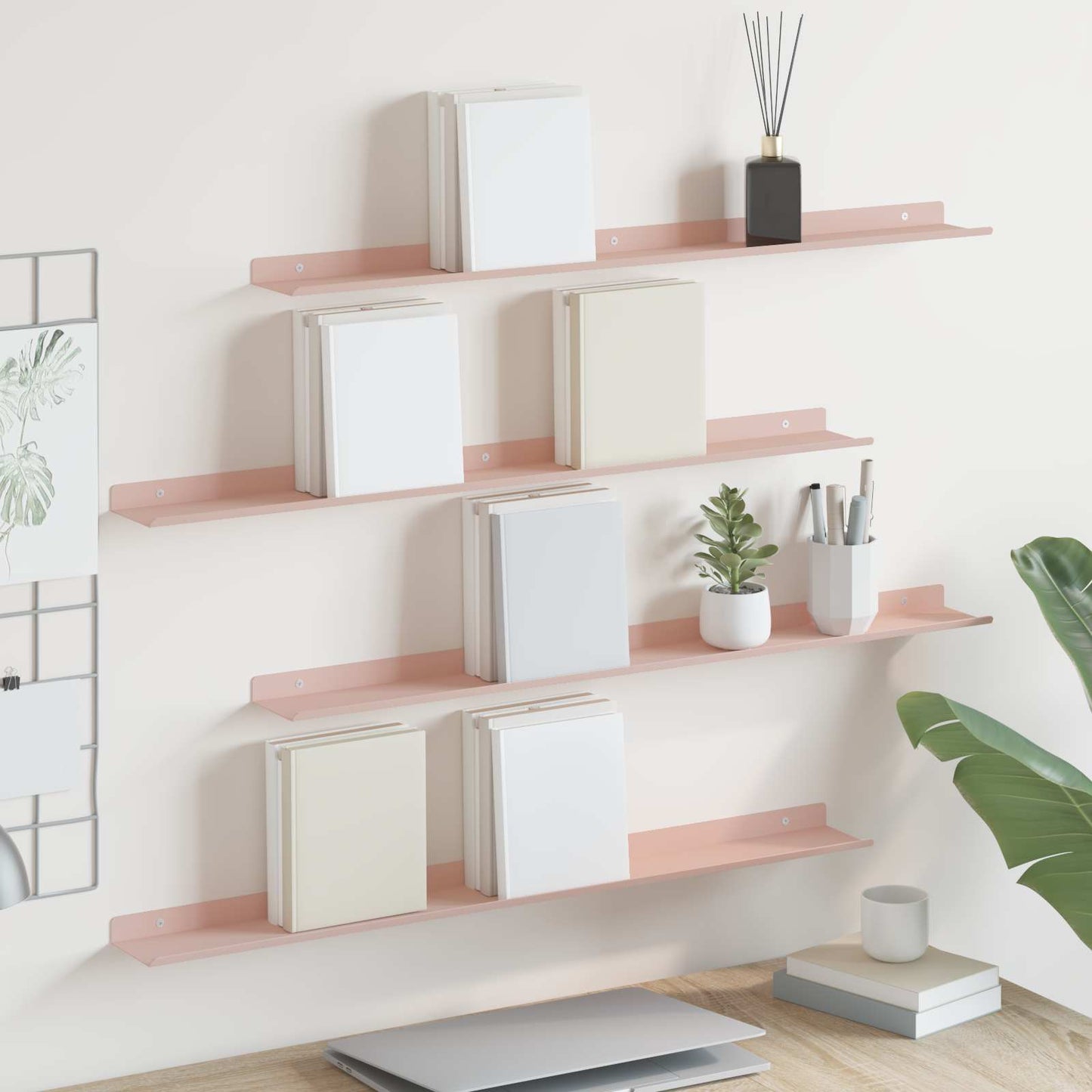 Drijvende plank Wandgemonteerd 4 pcs Roze 80 x 9 x 2,5 cm Staal is nu te koop bij PeponiXL, paradijselijk wonen!