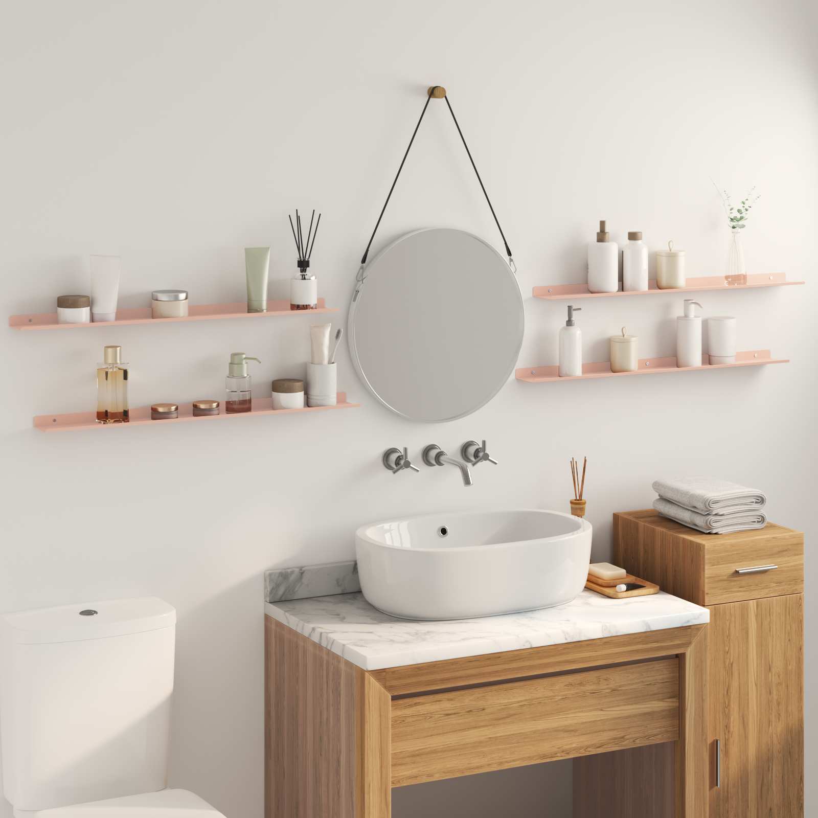 Drijvende plank Wandgemonteerd 4 pcs Roze 80 x 9 x 2,5 cm Staal is nu te koop bij PeponiXL, paradijselijk wonen!