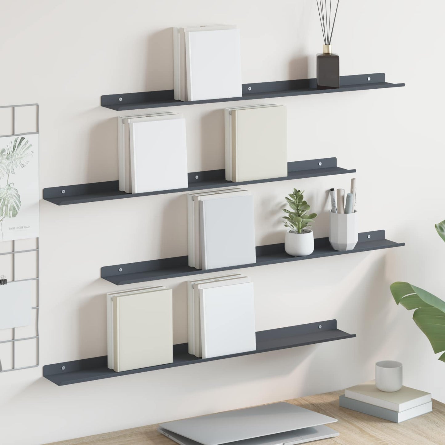 Drijvende plank 4 pcs Antraciet 80 x 9 x 2,5 cm Staal is nu te koop bij PeponiXL, paradijselijk wonen!
