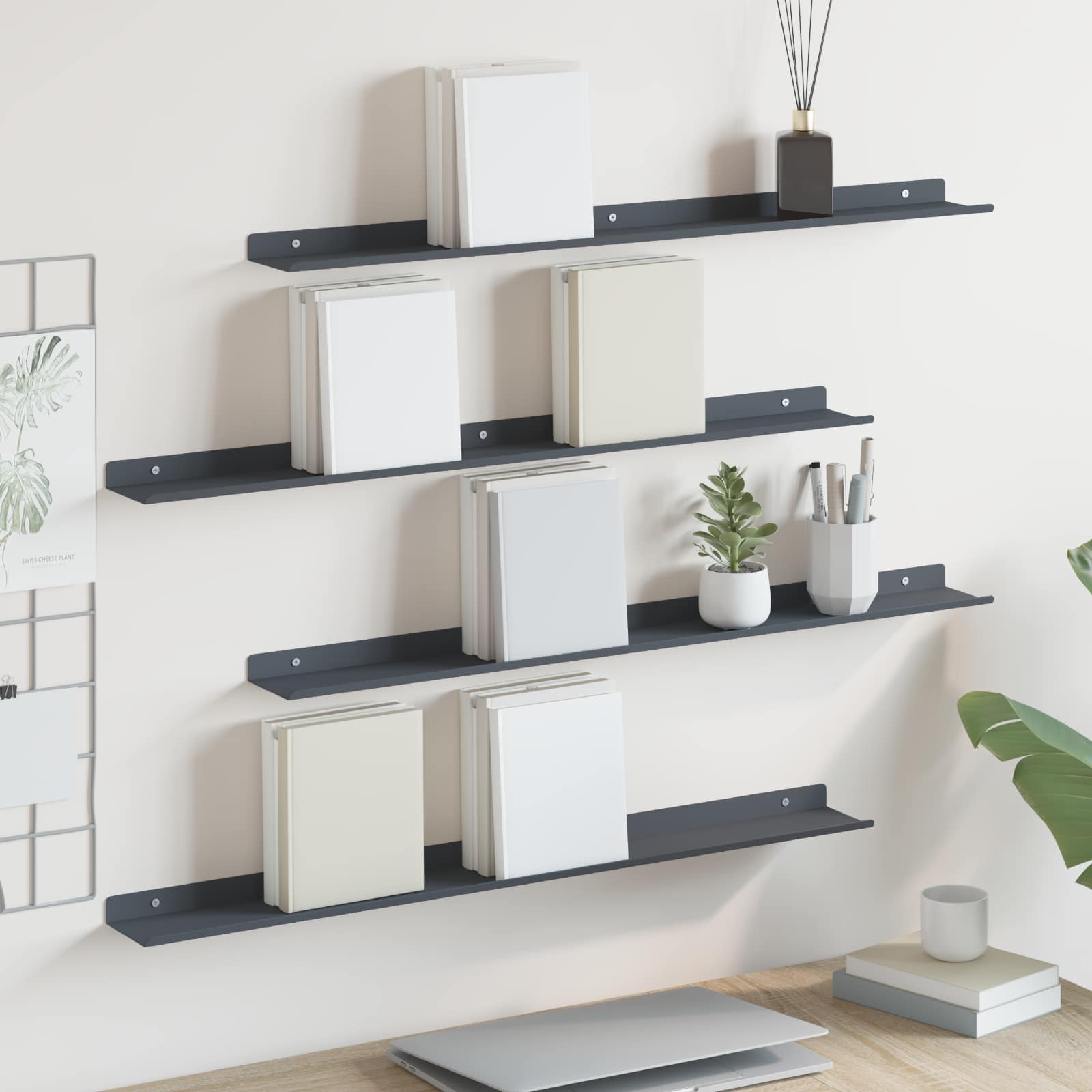 Drijvende plank 4 pcs Antraciet 80 x 9 x 2,5 cm Staal is nu te koop bij PeponiXL, paradijselijk wonen!