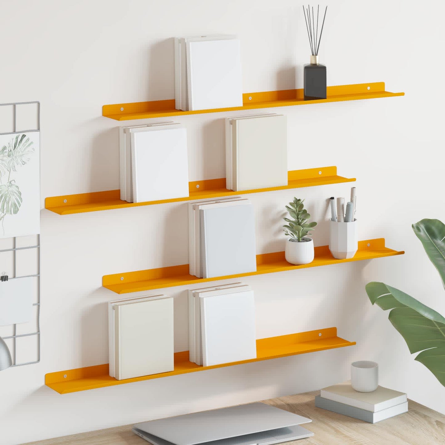 Drijvende plank 4 pcs Mosterdgeel 80 x 9 x 2,5 cm Staal is nu te koop bij PeponiXL, paradijselijk wonen!