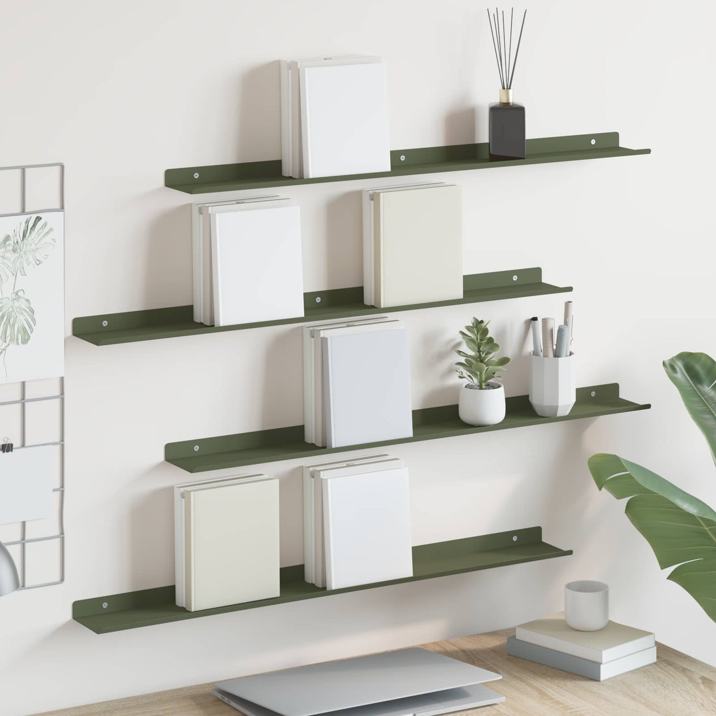 Drijvende plank 4 pcs Olijf Groen 80 x 9 x 2,5 cm Staal is nu te koop bij PeponiXL, paradijselijk wonen!