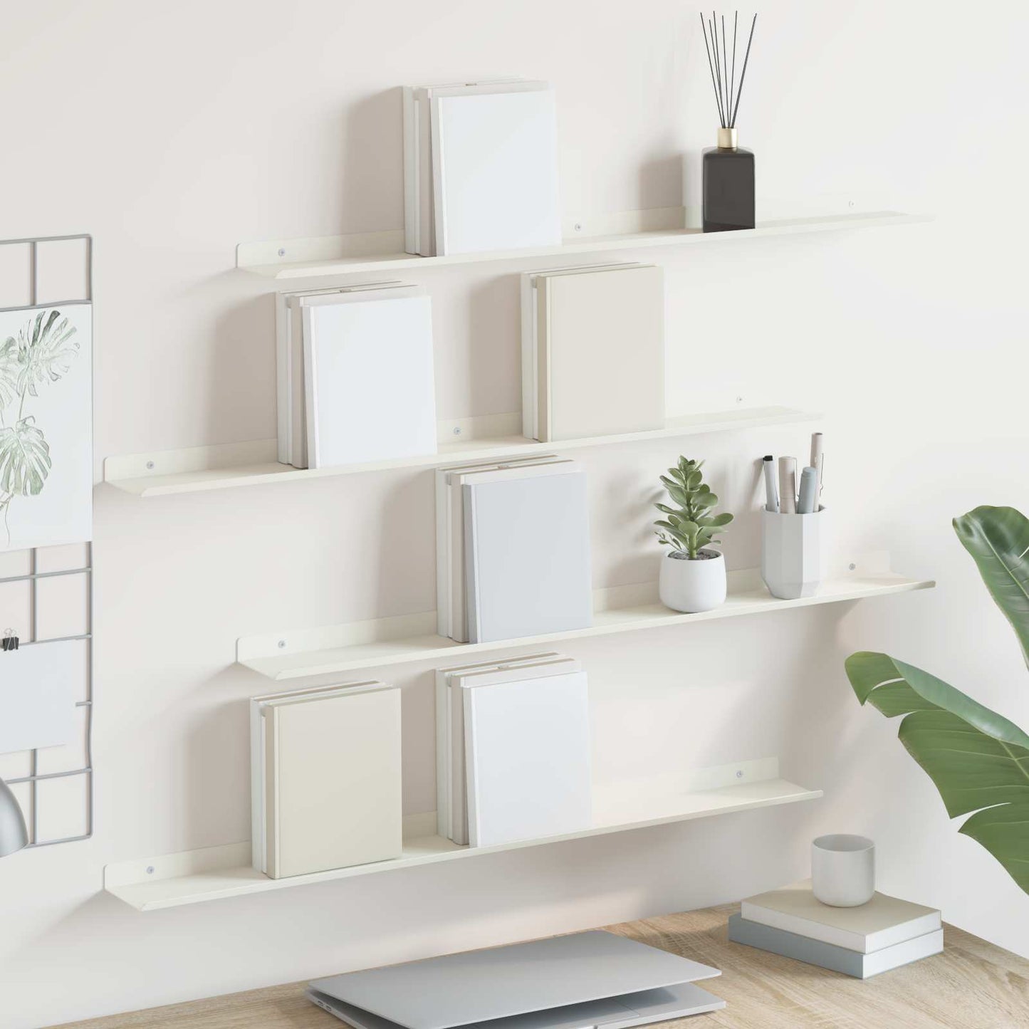 Drijvende plank Wandgemonteerd 4 pcs Wit 80 x 9 x 2,5 cm Staal is nu te koop bij PeponiXL, paradijselijk wonen!