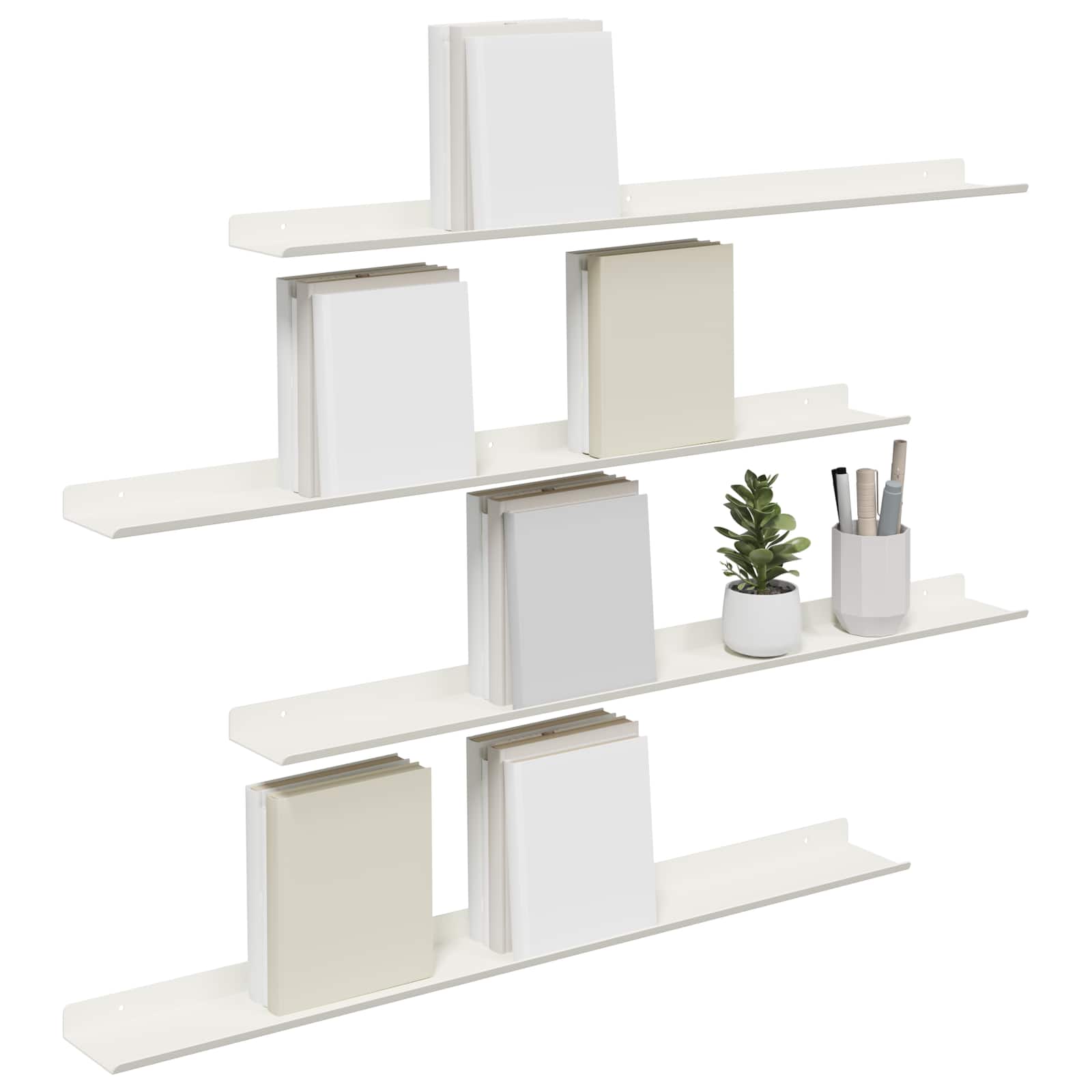 Drijvende plank Wandgemonteerd 4 pcs Wit 80 x 9 x 2,5 cm Staal is nu te koop bij PeponiXL, paradijselijk wonen!