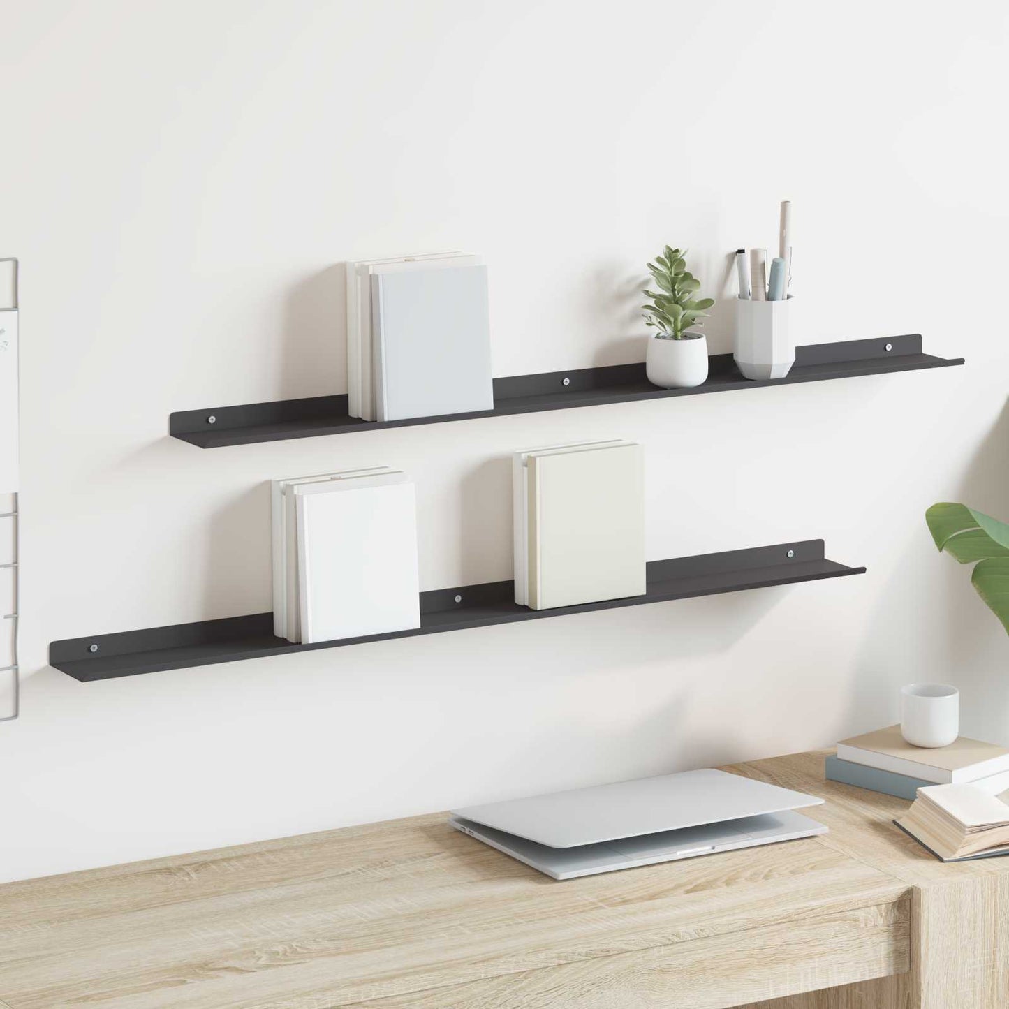 Drijvende plank 2 pcs Zwart 100 x 9 x 2,5 cm Staal is nu te koop bij PeponiXL, paradijselijk wonen!