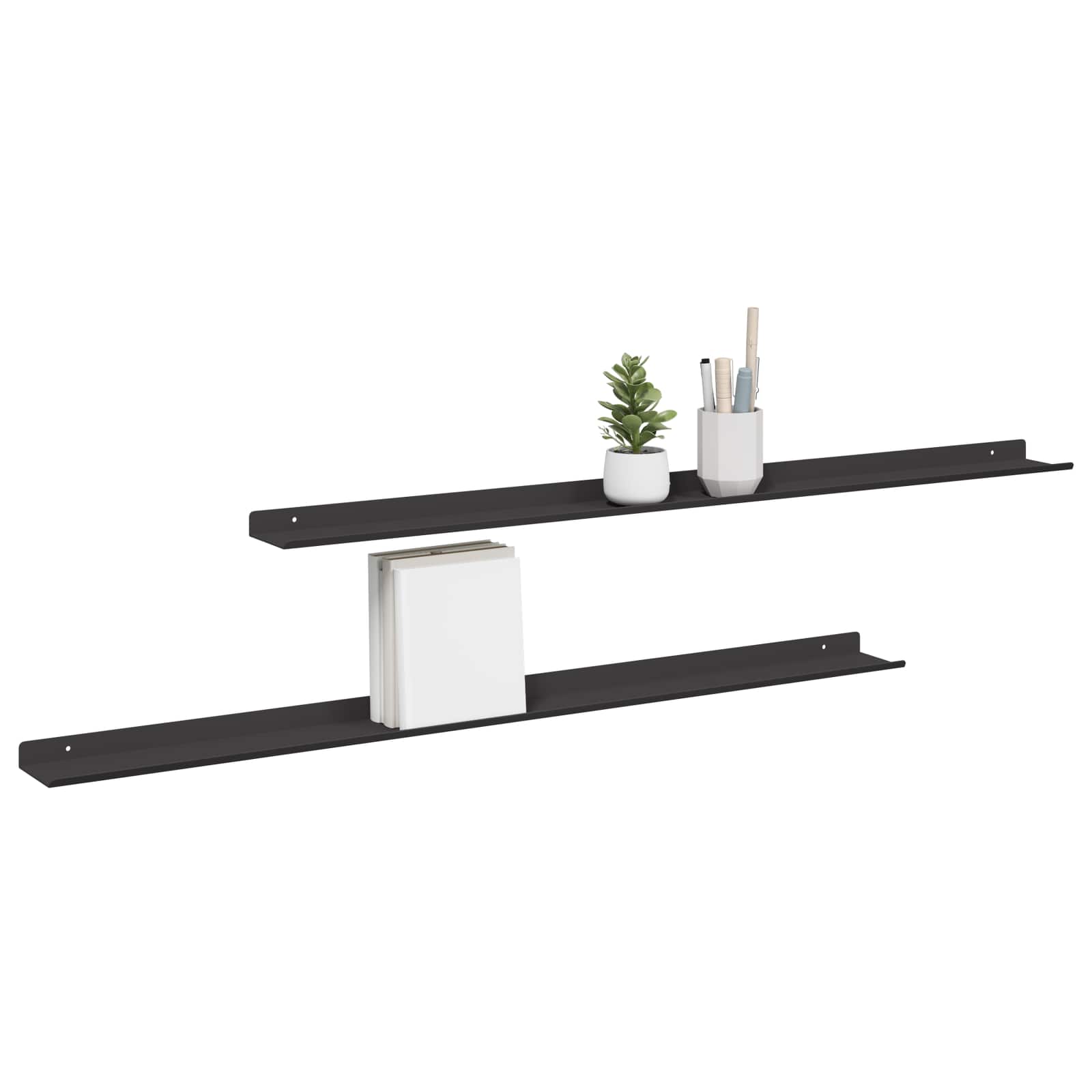 Drijvende plank 2 pcs Zwart 100 x 9 x 2,5 cm Staal is nu te koop bij PeponiXL, paradijselijk wonen!