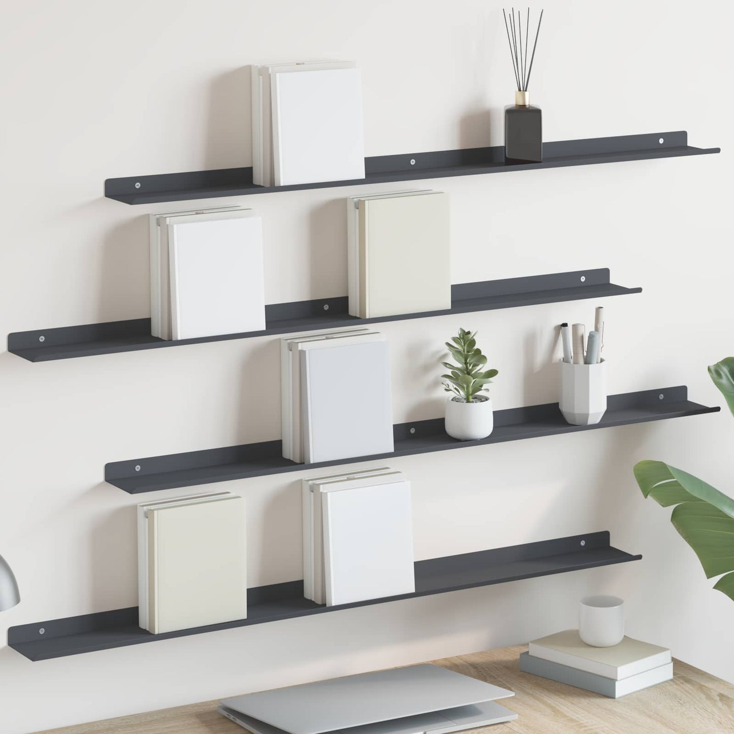 Drijvende plank 4 pcs Antraciet 100 x 9 x 2,5 cm Staal is nu te koop bij PeponiXL, paradijselijk wonen!