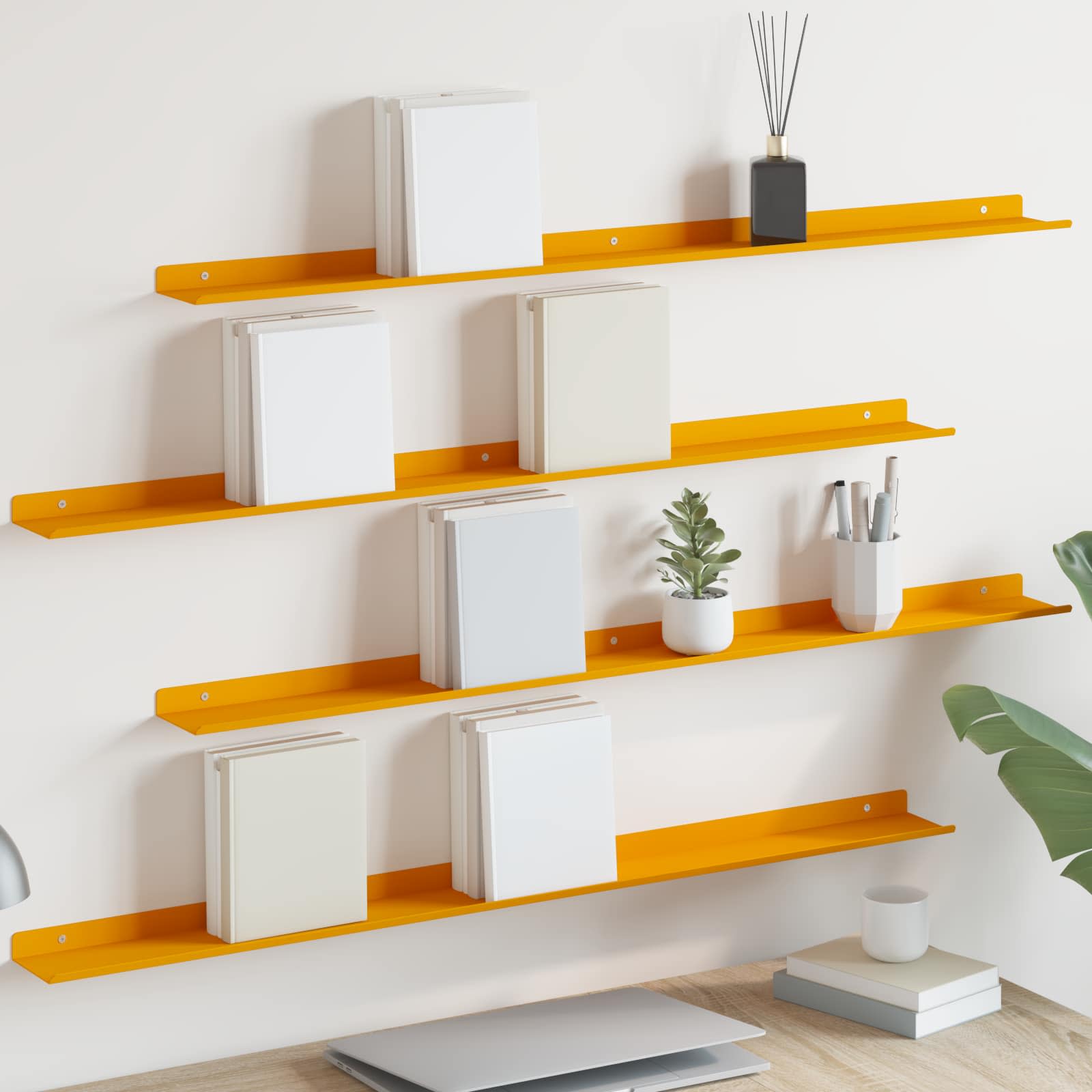 Drijvende plank 4 pcs Mosterdgeel 100 x 9 x 2,5 cm Staal is nu te koop bij PeponiXL, paradijselijk wonen!