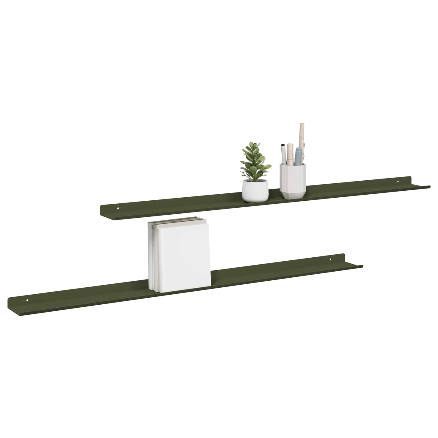 Drijvende plank 2 pcs Olijf Groen 100 x 9 x 2,5 cm Staal is nu te koop bij PeponiXL, paradijselijk wonen!
