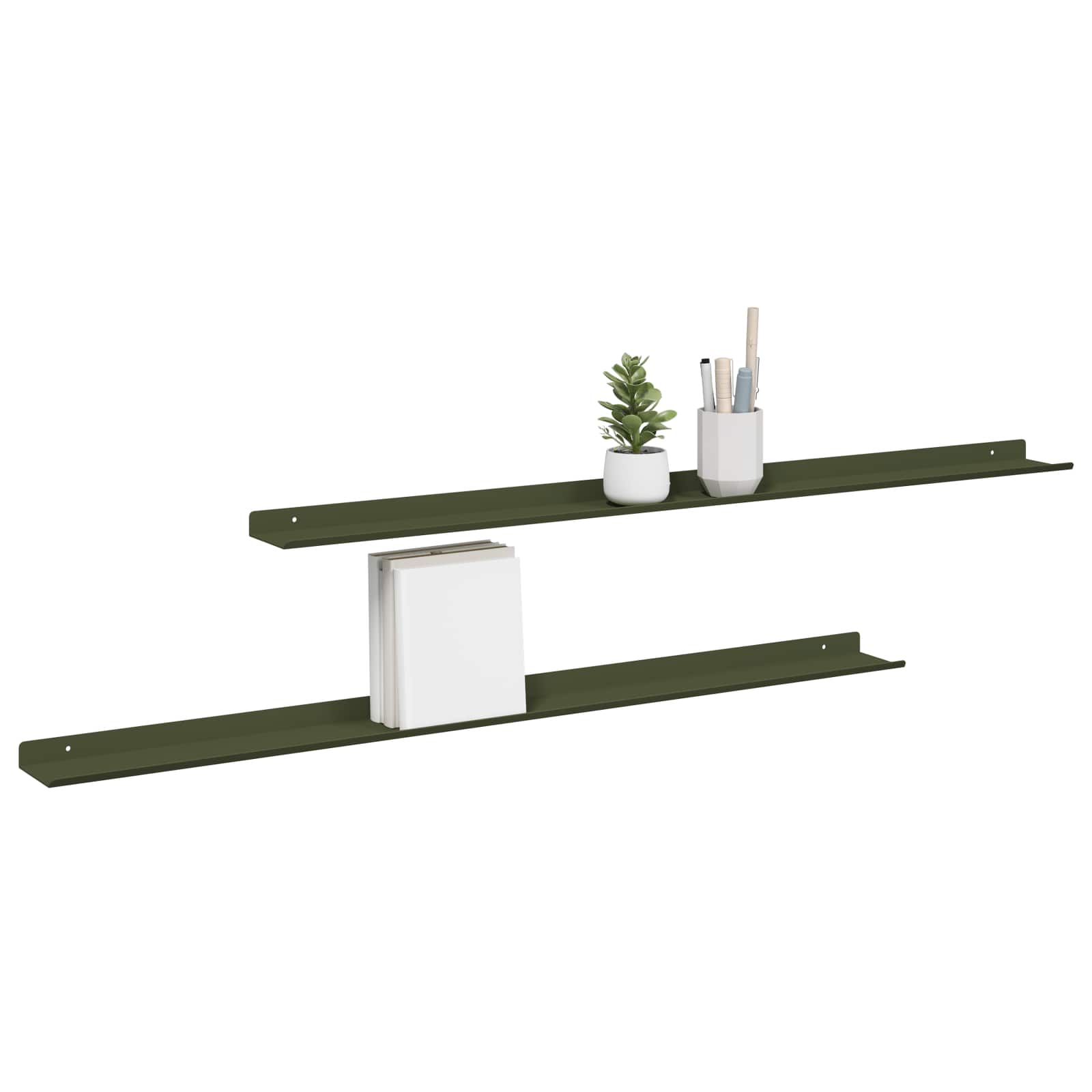 Drijvende plank 2 pcs Olijf Groen 100 x 9 x 2,5 cm Staal is nu te koop bij PeponiXL, paradijselijk wonen!
