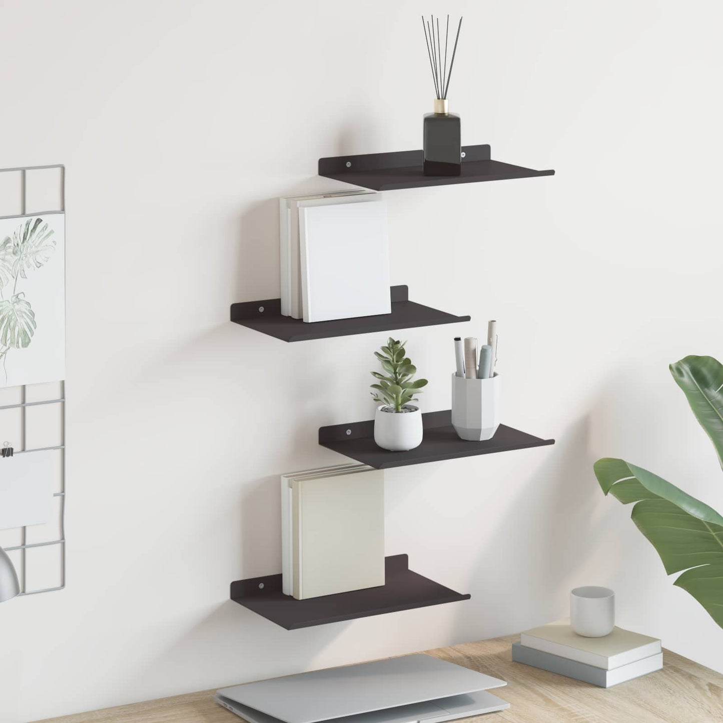 Drijvende plank Muurmontage 4 st Zwart 30 x 18 x 2,5 cm Staal