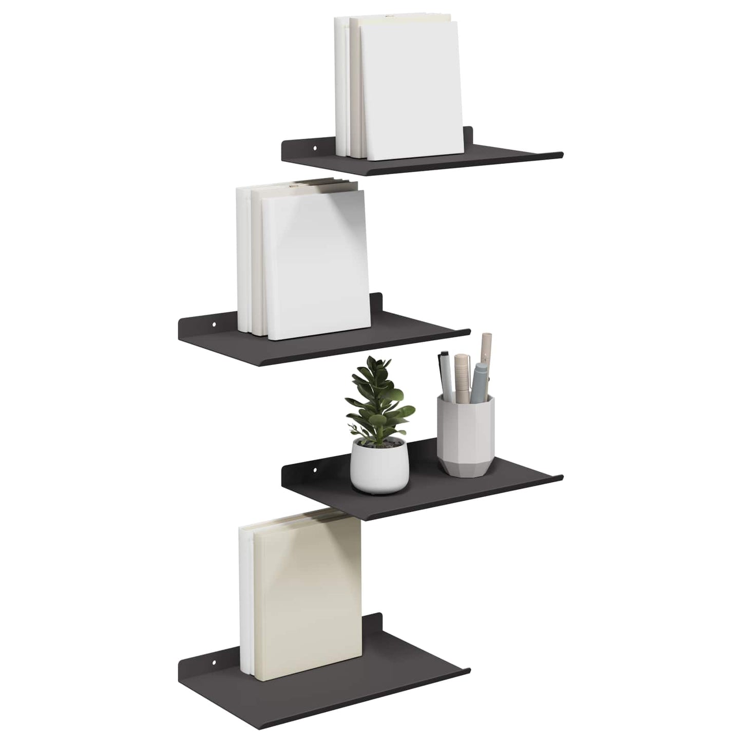 Drijvende plank Muurmontage 4 st Zwart 30 x 18 x 2,5 cm Staal