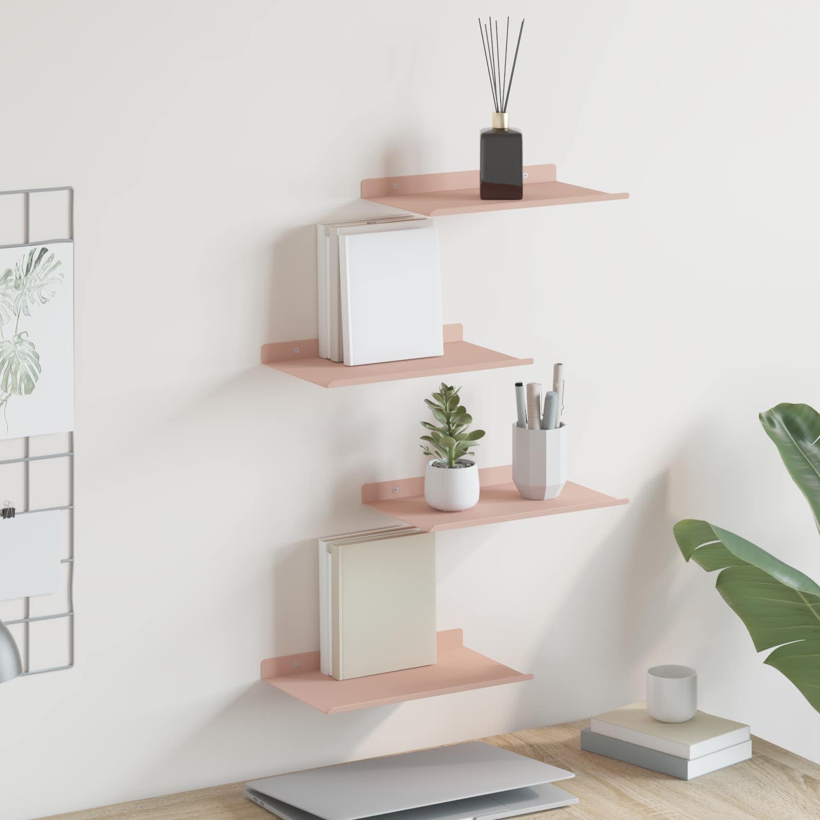 Drijvende plank 4 pcs Roze 30 x 18 x 2,5 cm Staal is nu te koop bij PeponiXL, paradijselijk wonen!