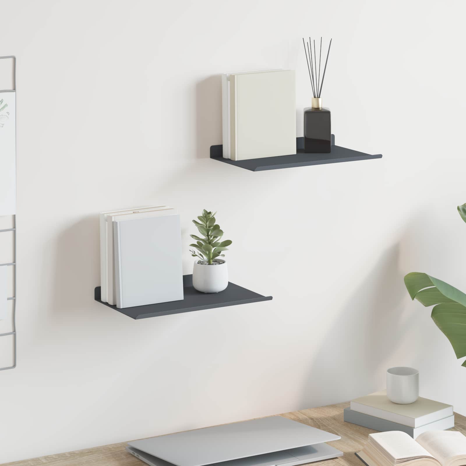 Drijvende plank 2 pcs Antraciet 30 x 18 x 2,5 cm Staal is nu te koop bij PeponiXL, paradijselijk wonen!