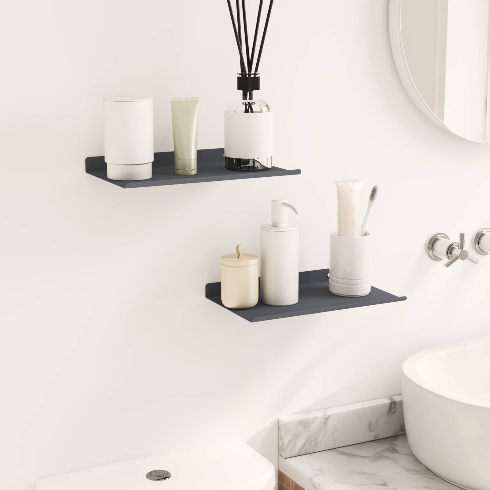 Drijvende plank 2 pcs Antraciet 30 x 18 x 2,5 cm Staal is nu te koop bij PeponiXL, paradijselijk wonen!