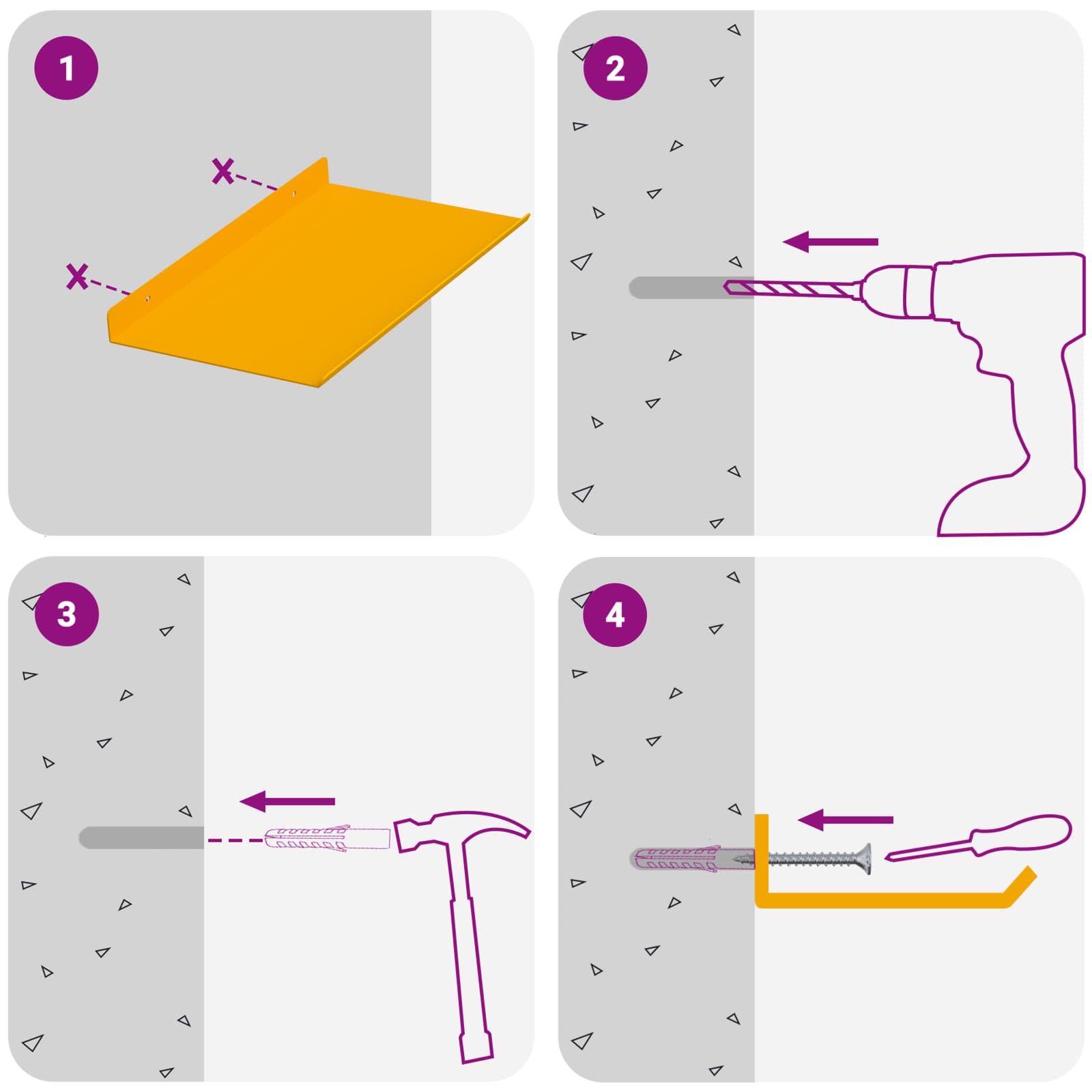Drijvende plank 4 pcs Mosterdgeel 30 x 18 x 2,5 cm Staal is nu te koop bij PeponiXL, paradijselijk wonen!