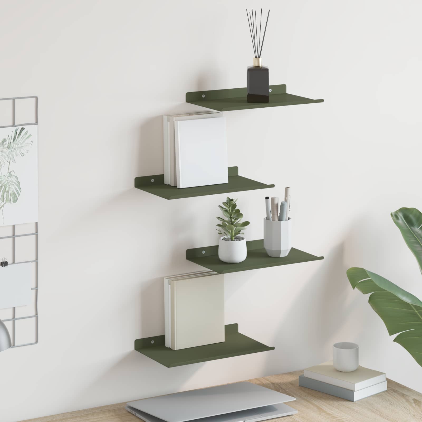 Drijvende plank 4 pcs Olijf Groen 30 x 18 x 2,5 cm Staal is nu te koop bij PeponiXL, paradijselijk wonen!