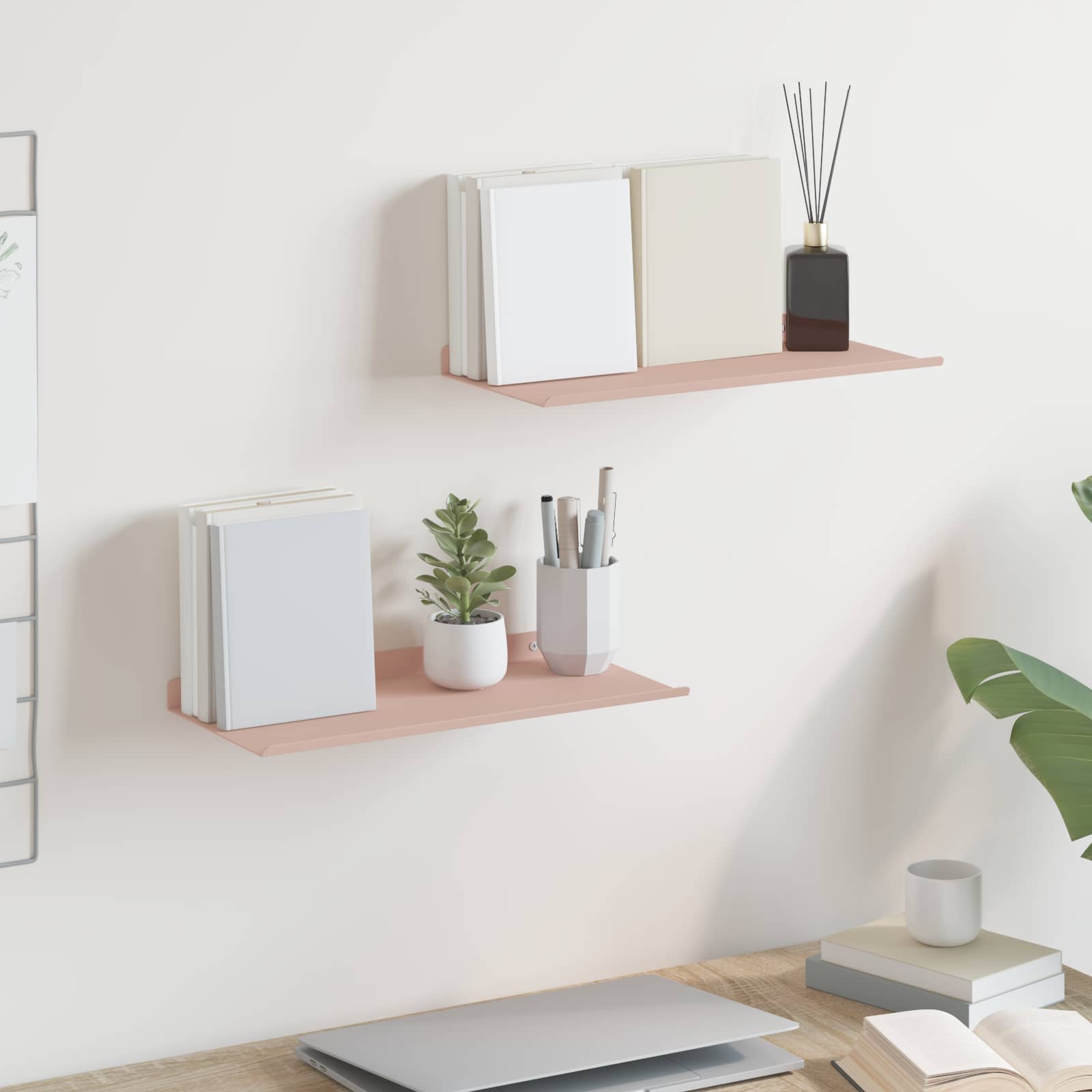 Drijvende plank 2 pcs Roze 40 x 18 x 2,5 cm Staal is nu te koop bij PeponiXL, paradijselijk wonen!